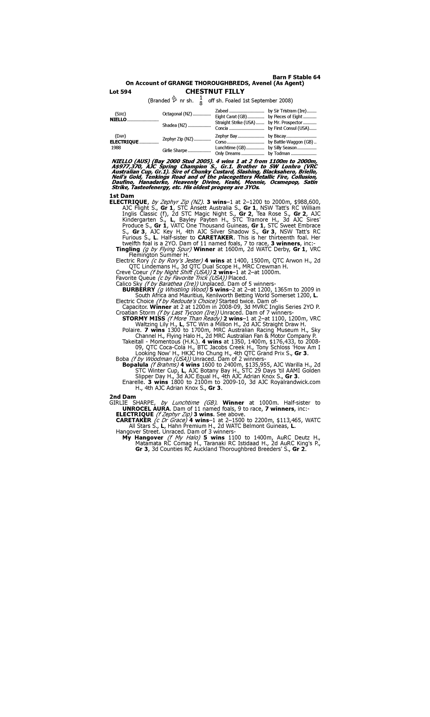 Pedigree for Lot 594 Niello - Electrique