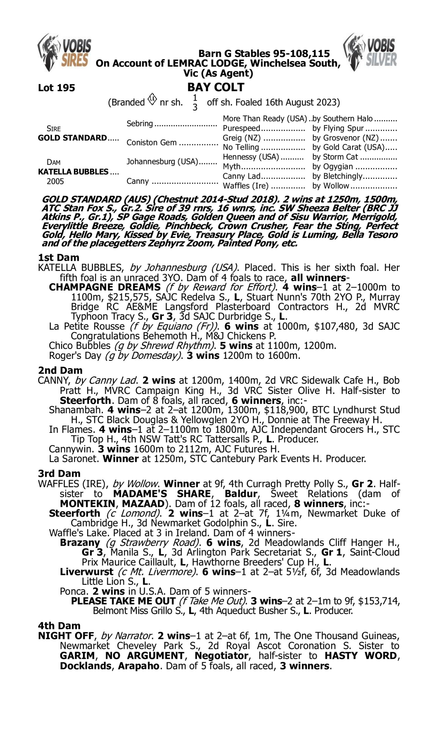 Pedigree for Lot 195 Gold Standard - Katella Bubbles