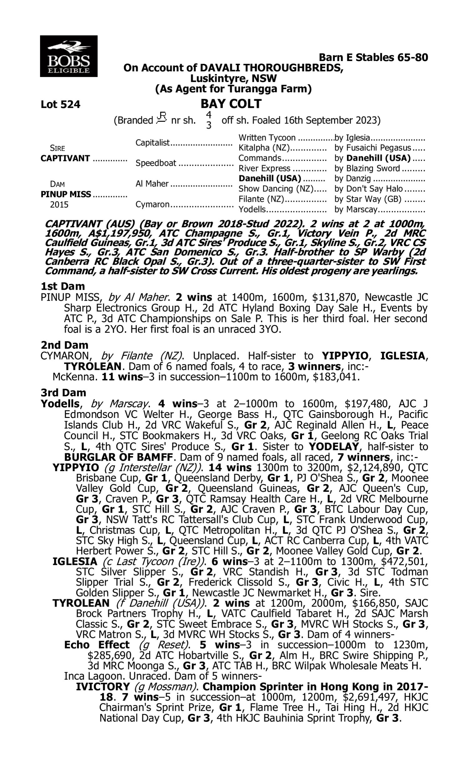 Pedigree for Lot 524 Captivant - Pinup Miss