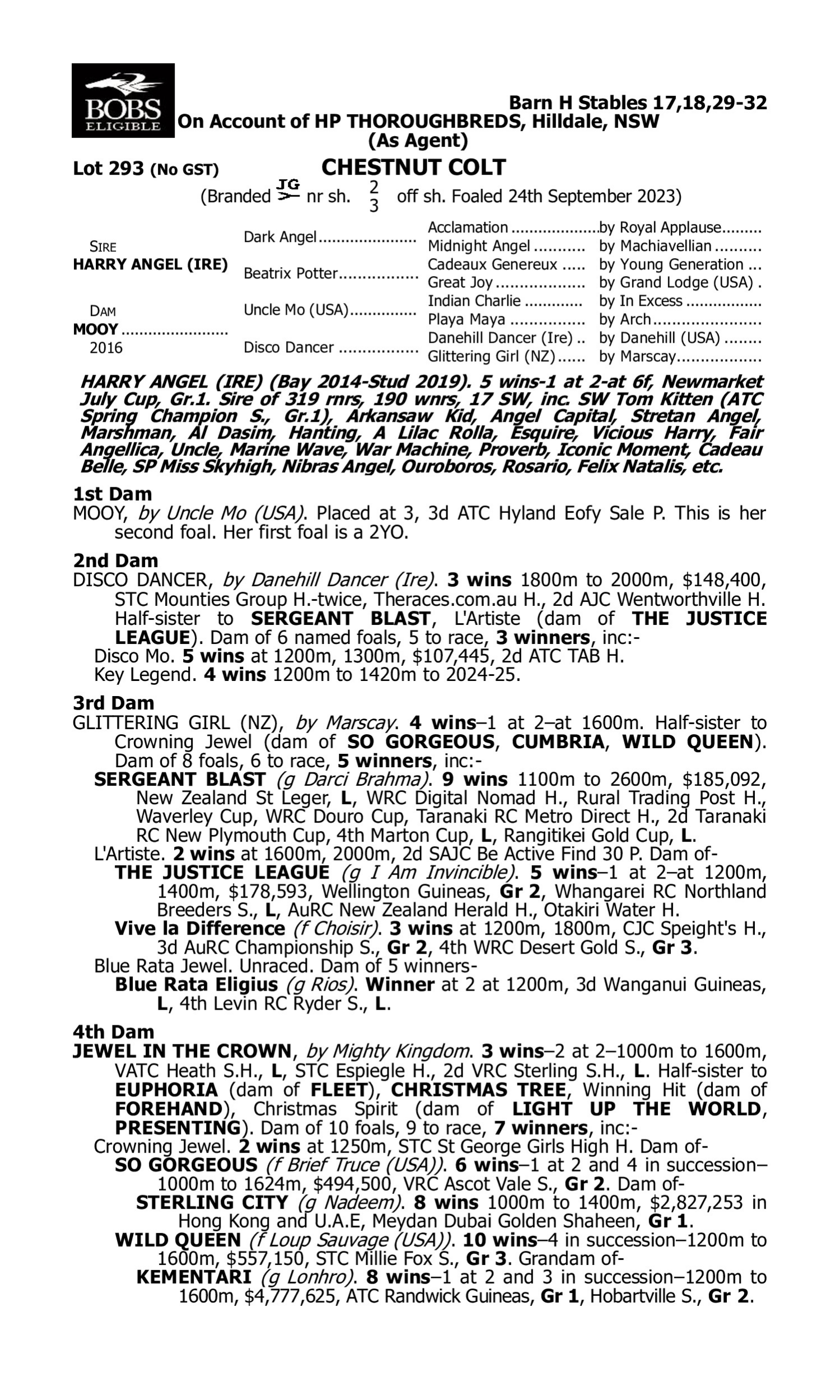 Pedigree for Lot 293 Harry Angel (IRE) - Mooy
