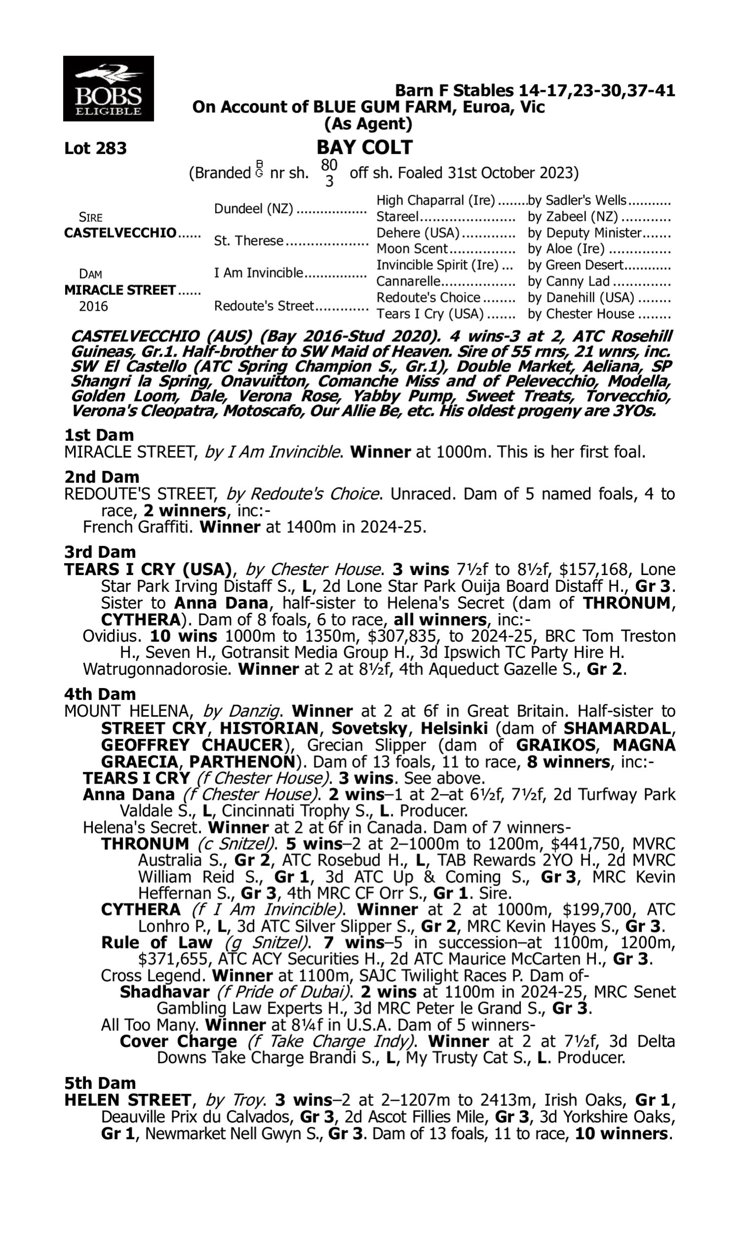 Pedigree for Lot 283 Castelvecchio - Miracle Street
