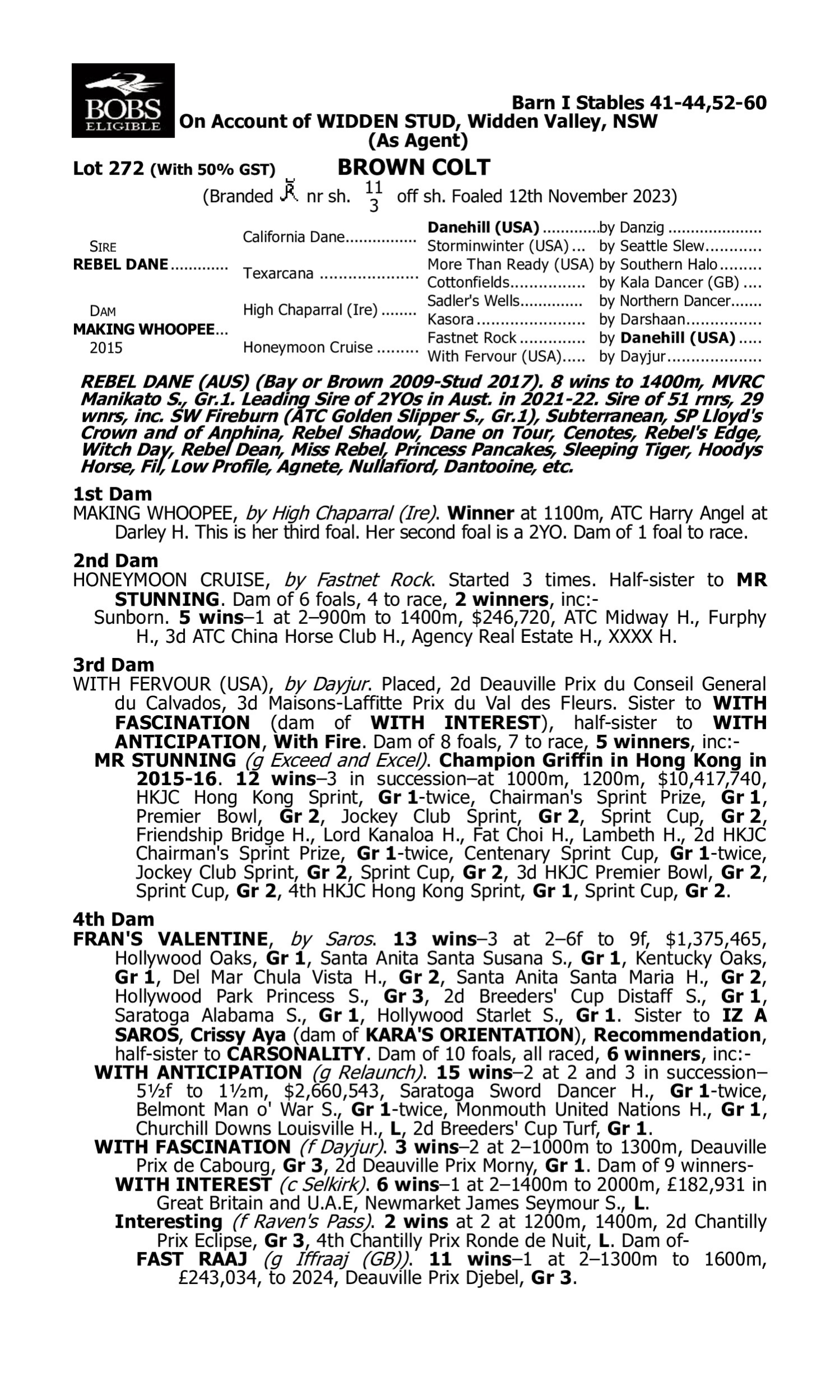 Pedigree for Lot 272 Rebel Dane - Making Whoopee