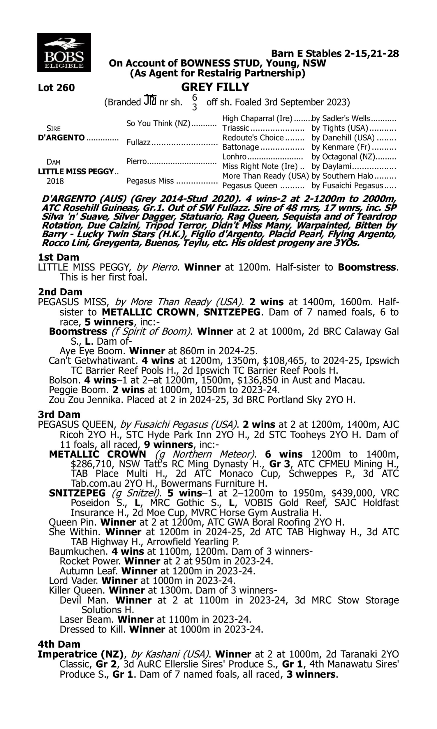 Pedigree for Lot 260 D'Argento - Little Miss Peggy