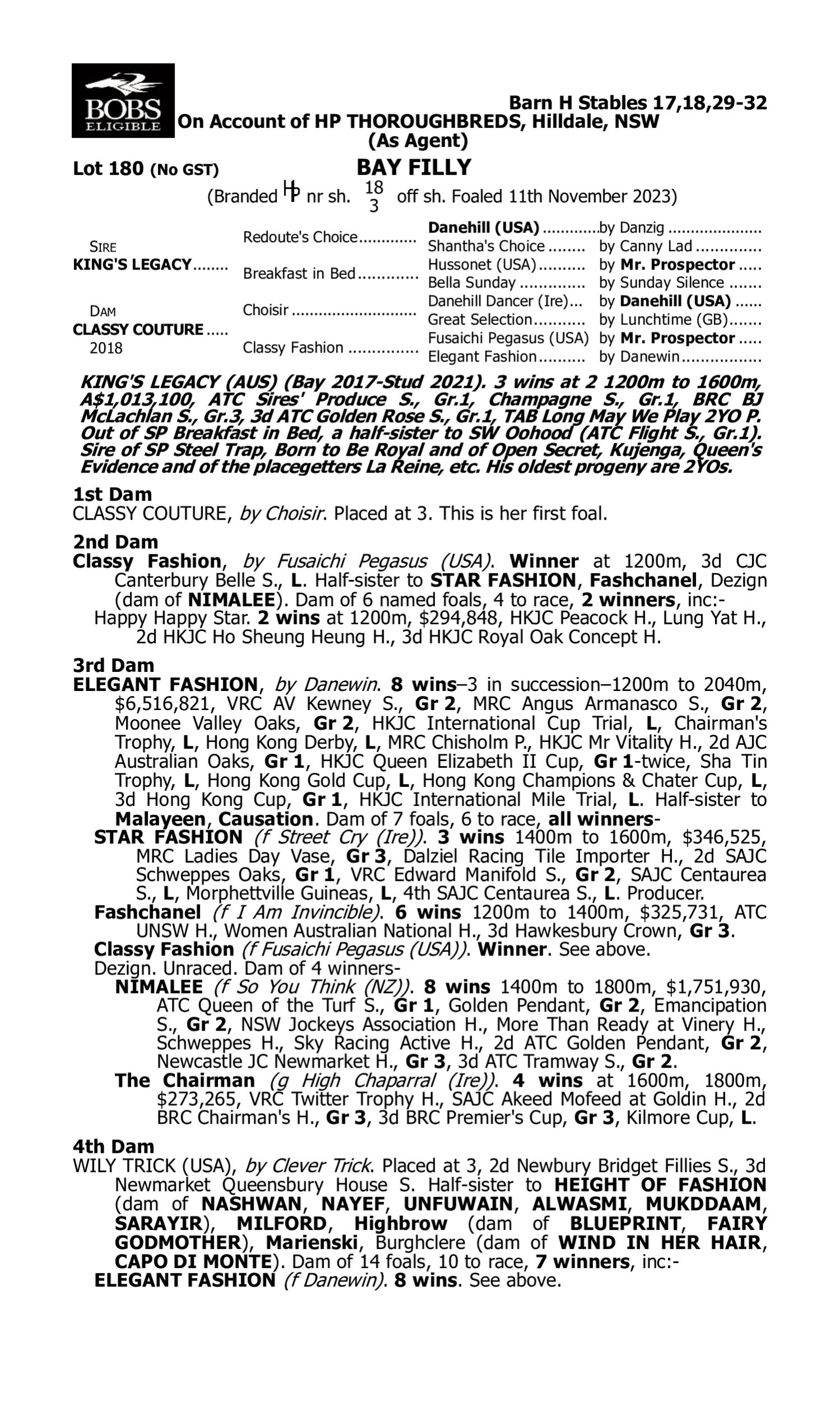 Pedigree for Lot 180 King's Legacy - Classy Couture