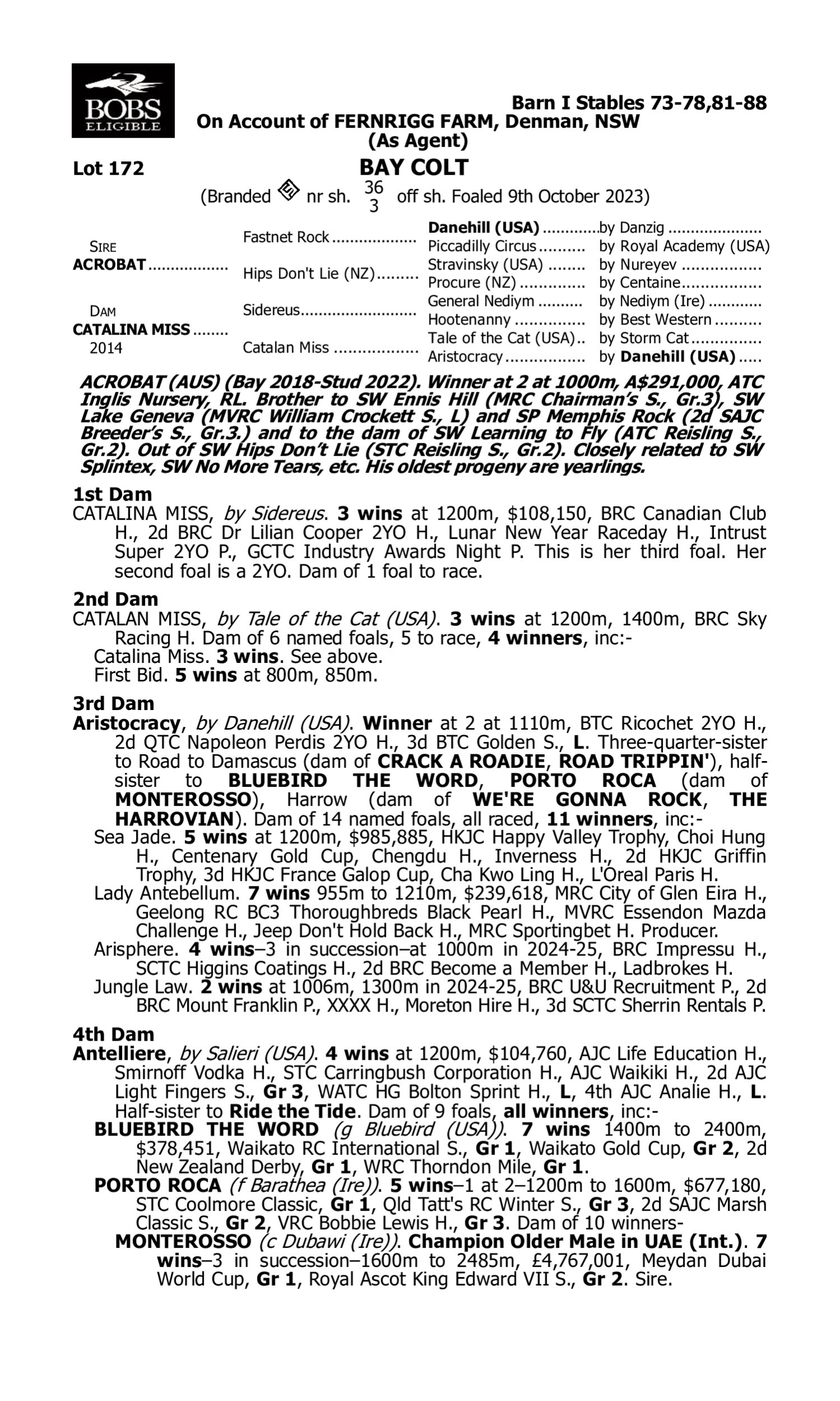 Pedigree for Lot 172 Acrobat - Catalina Miss