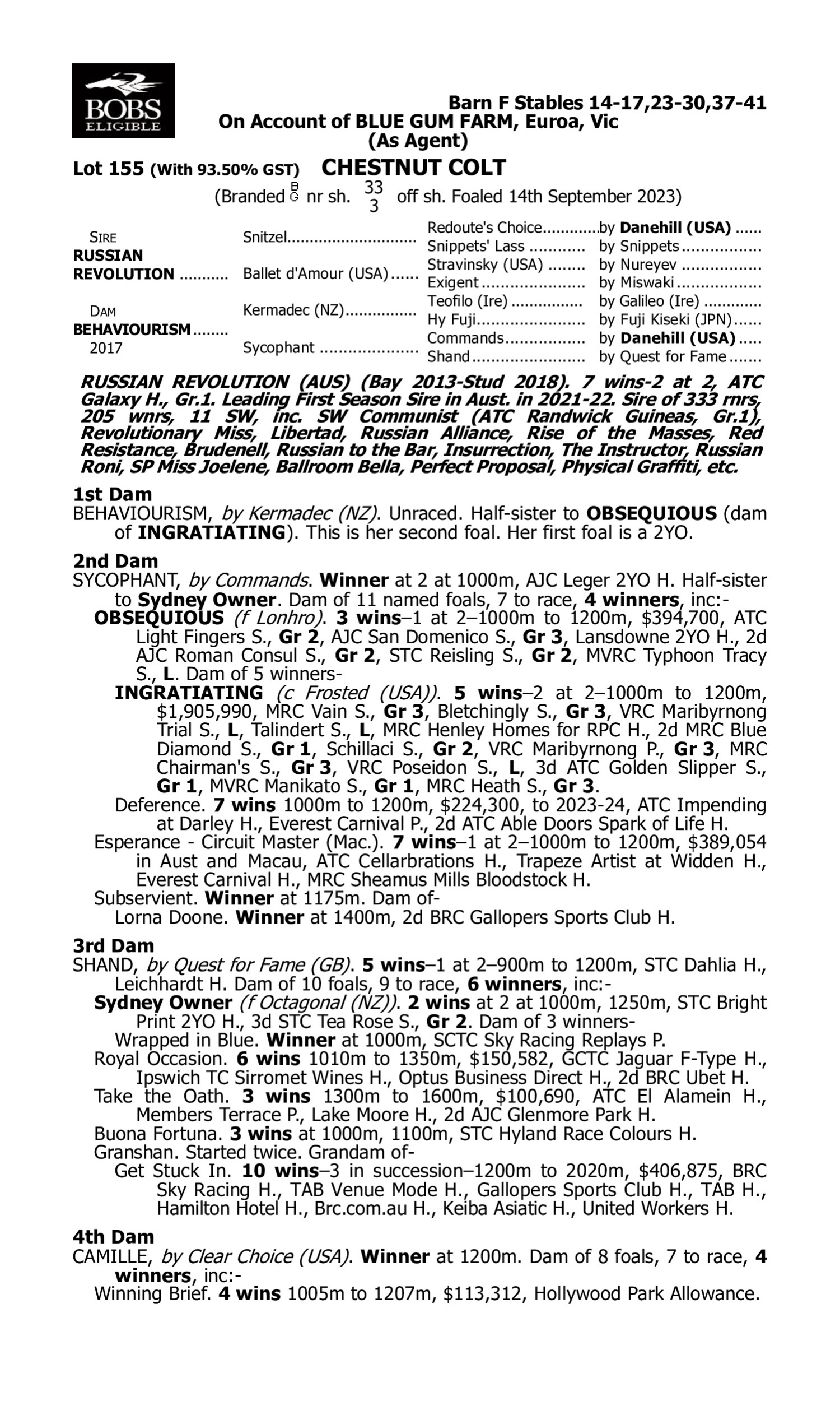Pedigree for Lot 155 Russian Revolution - Behaviourism