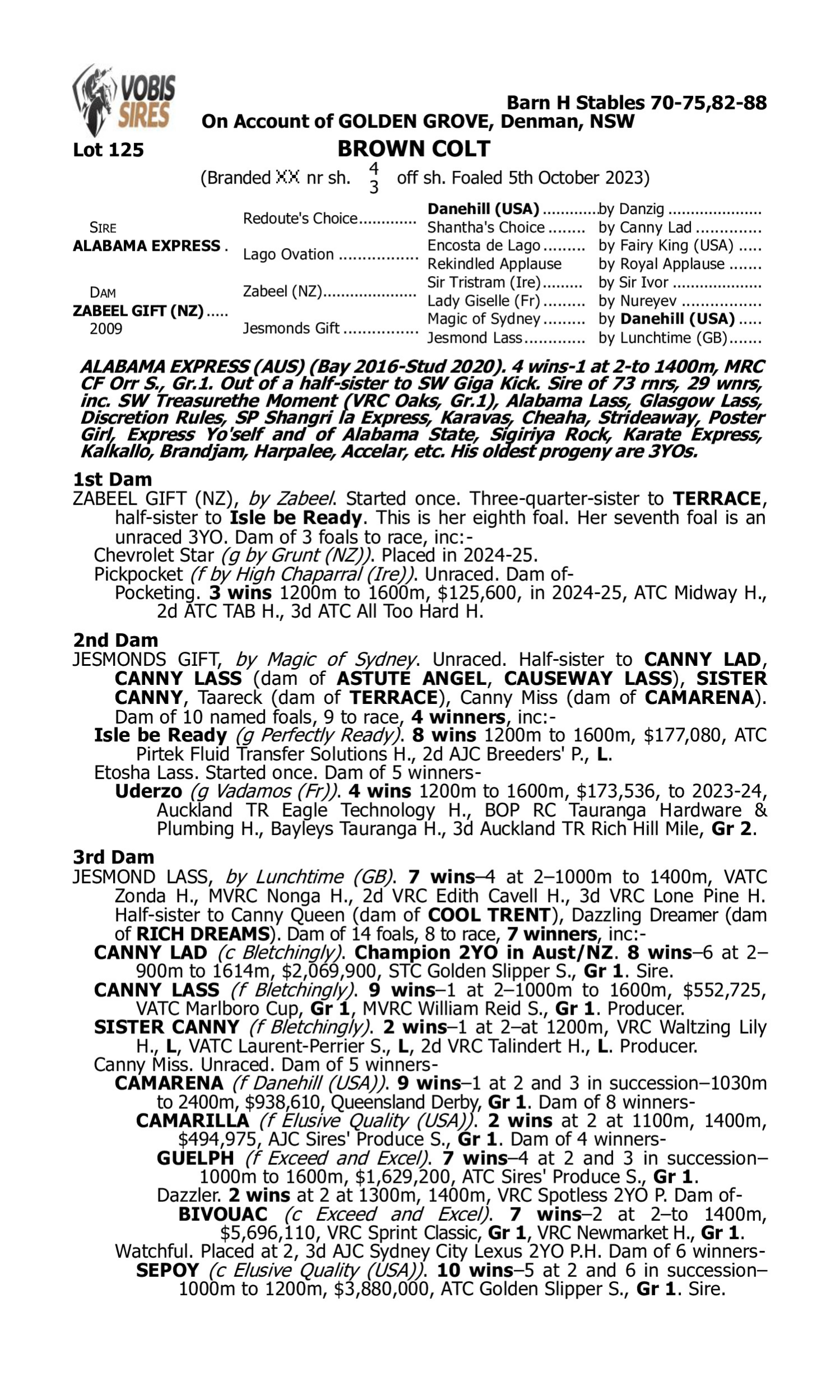 Pedigree for Lot 125 Alabama Express - Zabeel Gift (NZ)