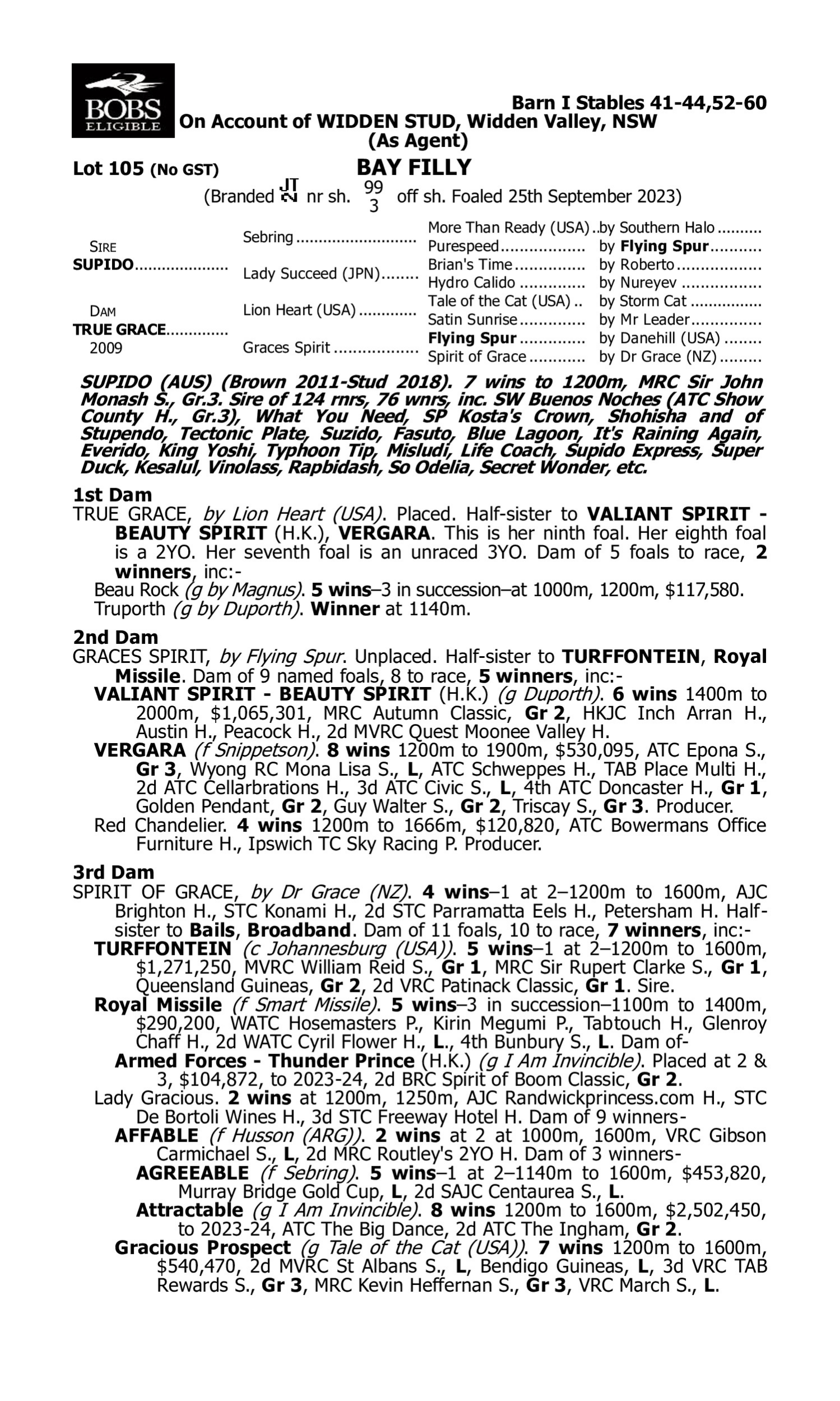 Pedigree for Lot 105 Supido - True Grace