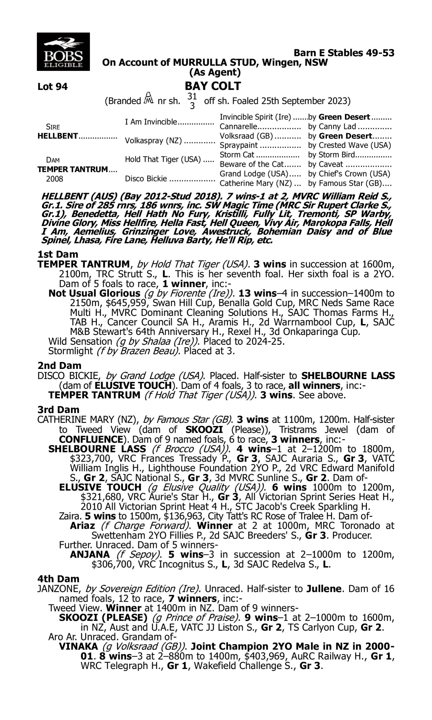 Pedigree for Lot 94 Hellbent - Temper Tantrum