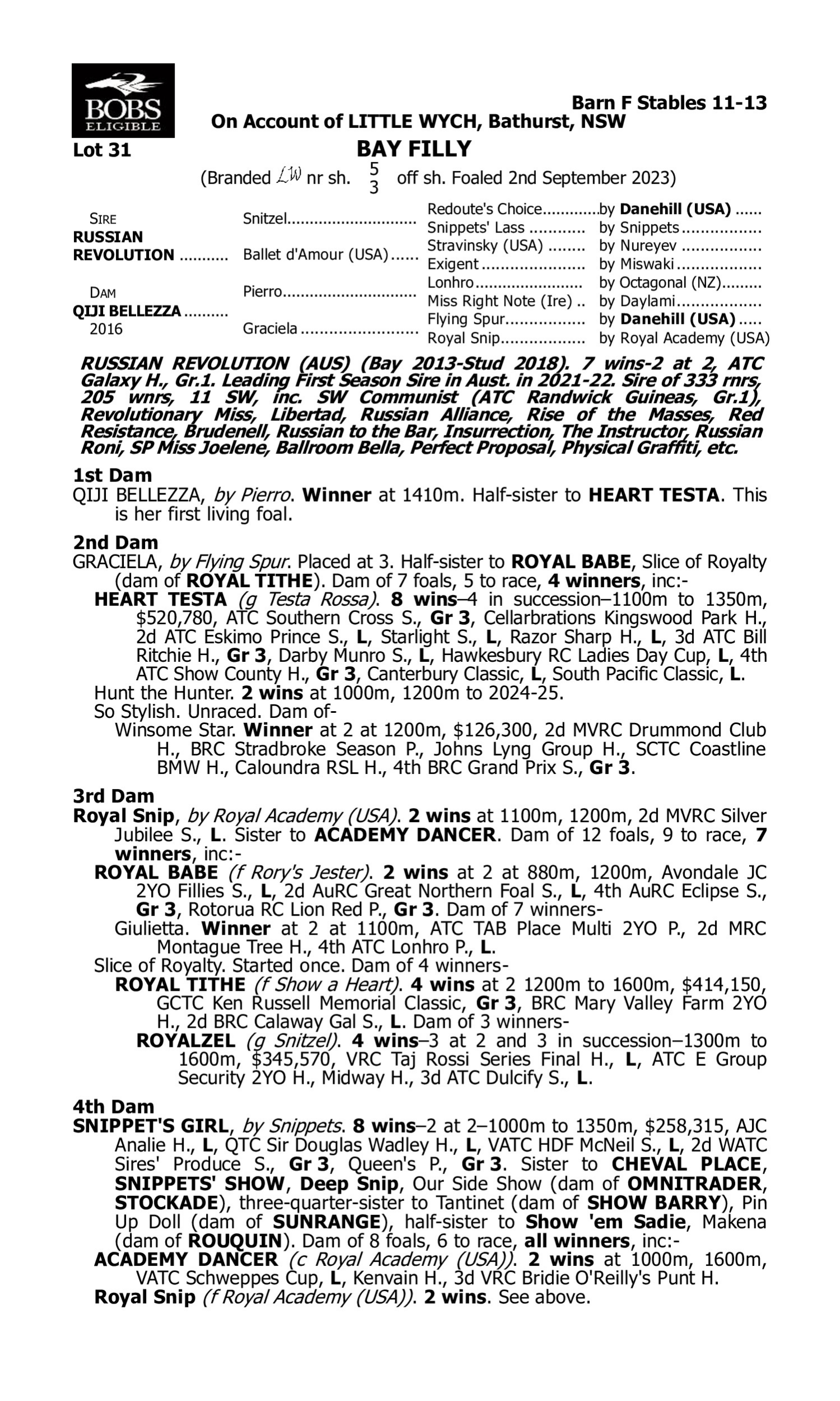 Pedigree for Lot 31 Russian Revolution - Qiji Bellezza