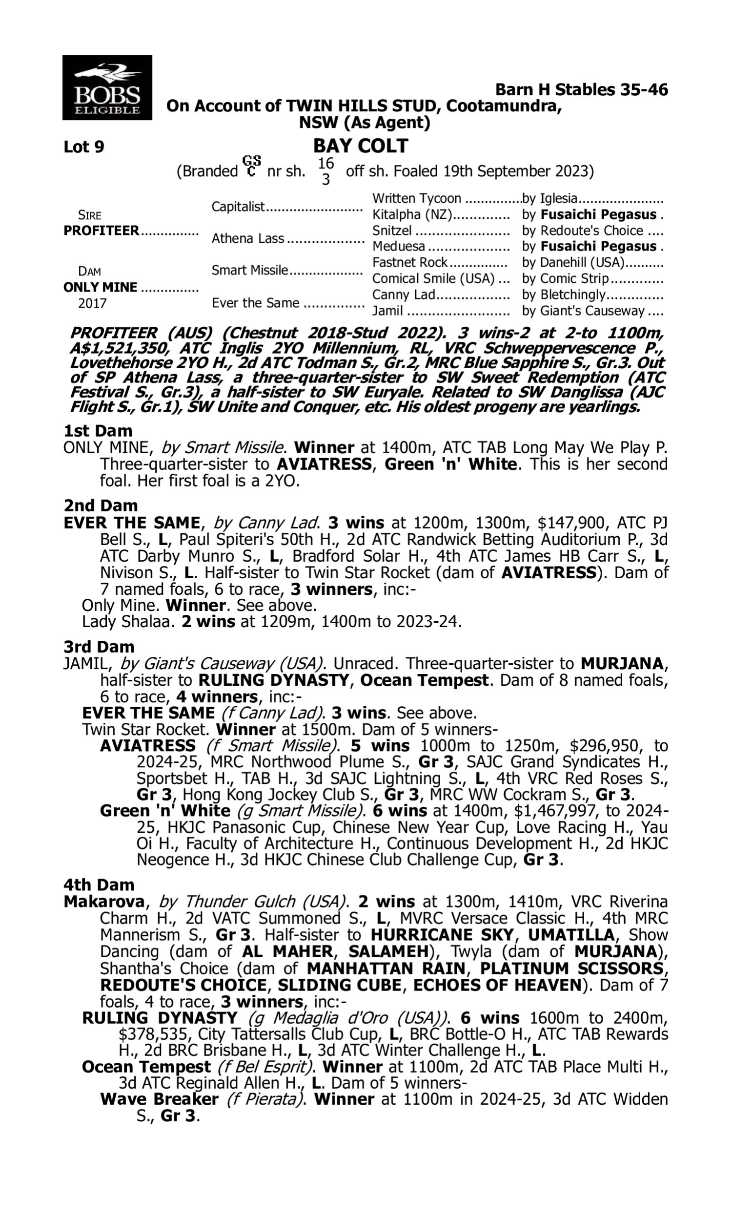 Pedigree for Lot 9 Profiteer - Only Mine