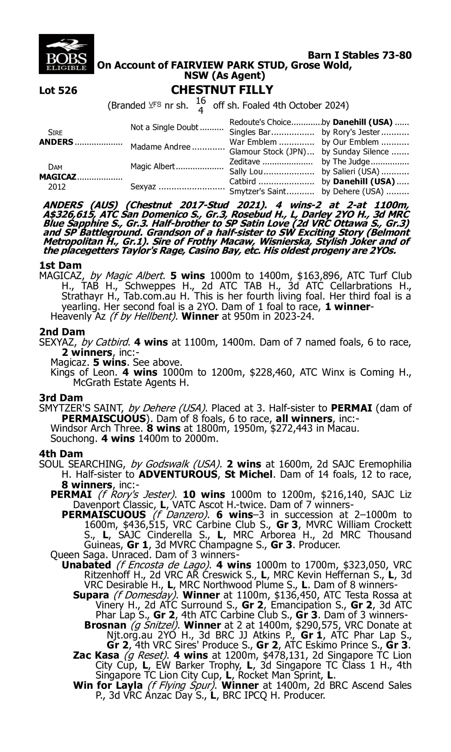 Pedigree for Lot 526 Anders - Magicaz