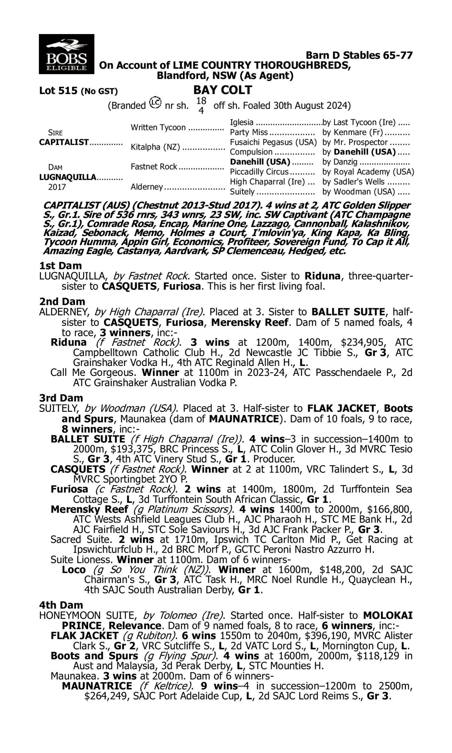 Pedigree for Lot 515 Capitalist - Lugnaquilla