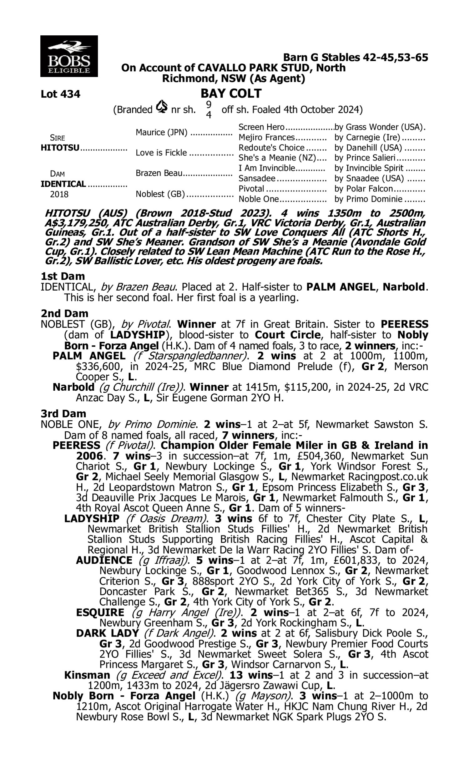 Pedigree for Lot 434 Hitotsu - Identical