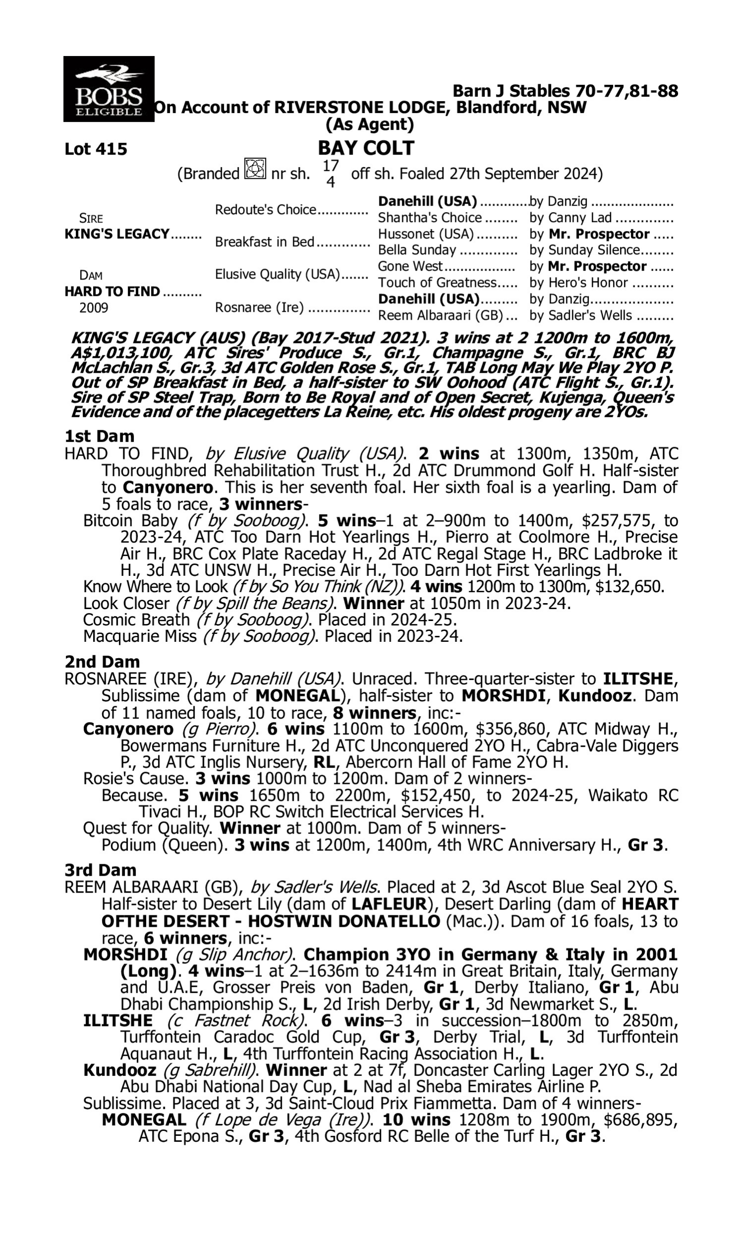 Pedigree for Lot 415 King's Legacy - Hard to Find