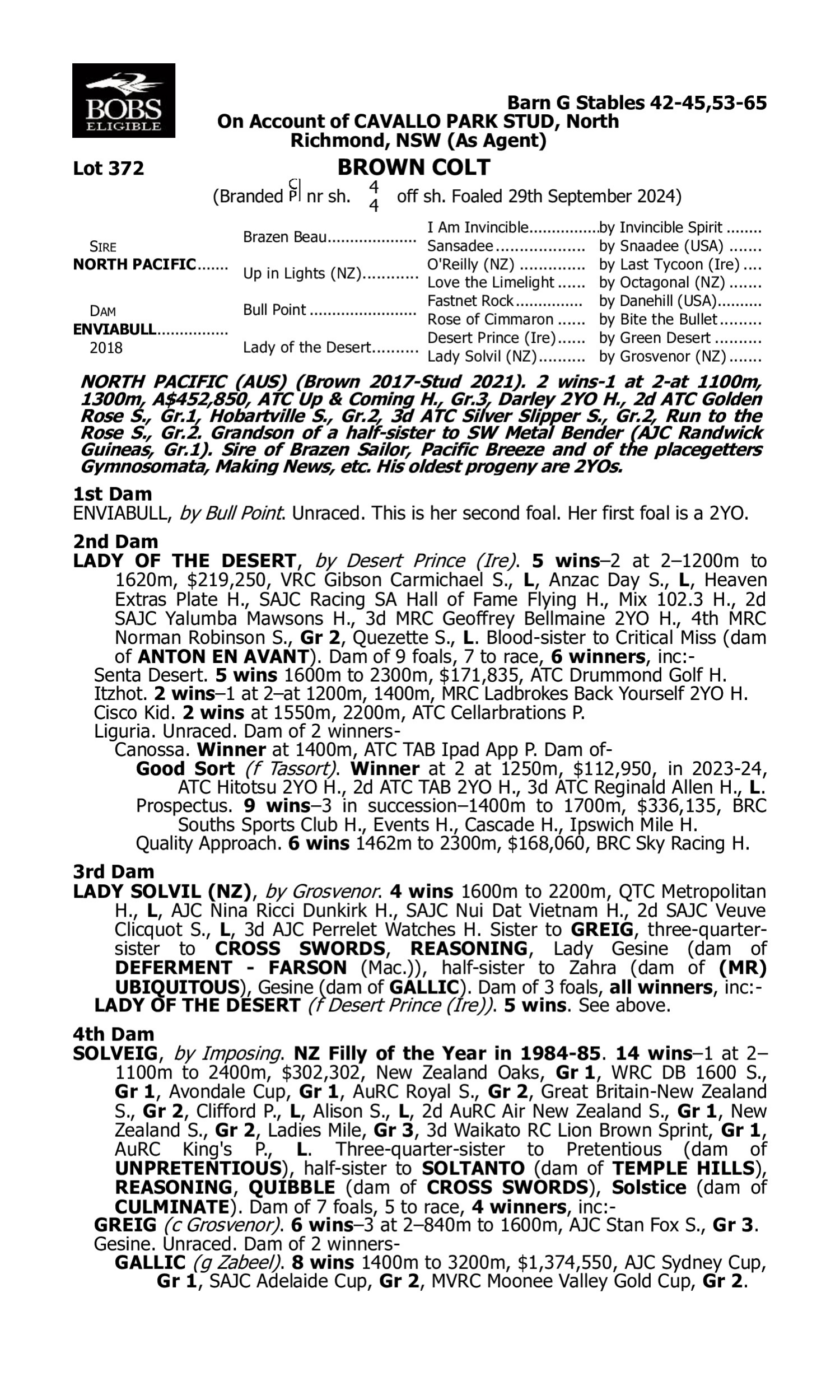 Pedigree for Lot 372 North Pacific - Enviabull