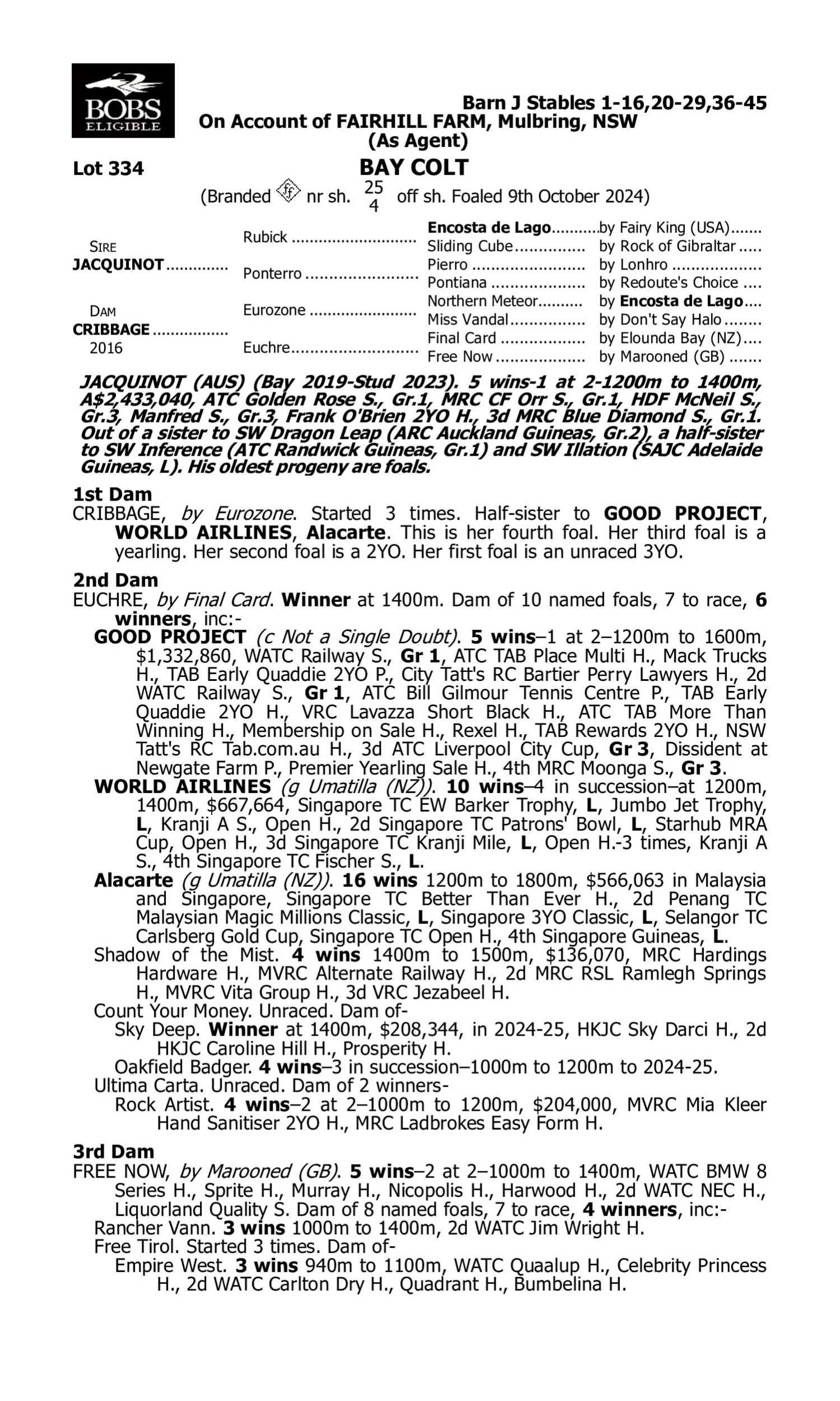 Pedigree for Lot 334 Jacquinot - Cribbage