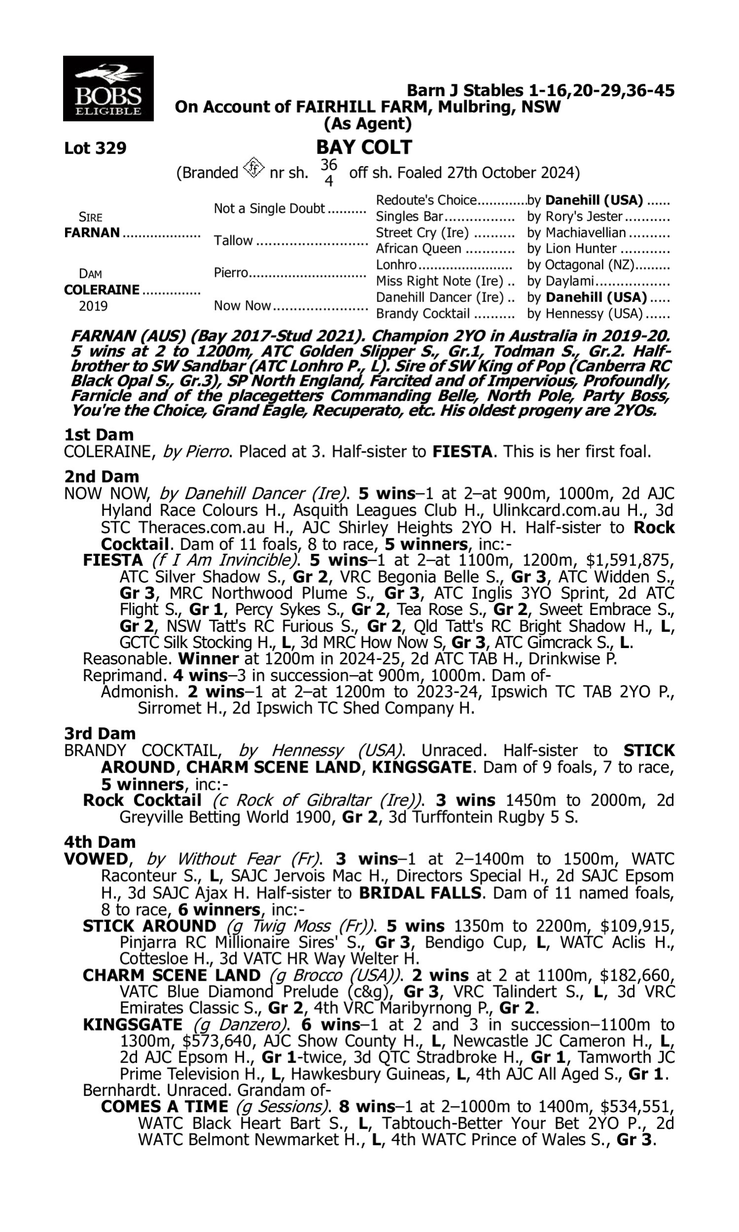 Pedigree for Lot 329 Farnan - Coleraine