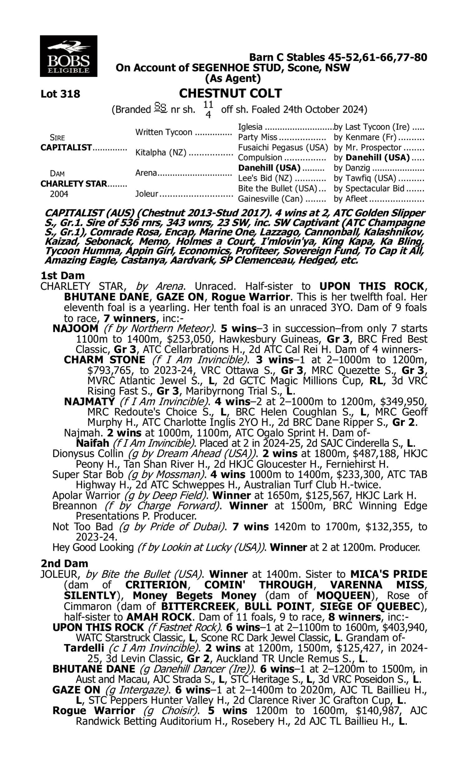 Pedigree for Lot 318 Capitalist - Charlety Star