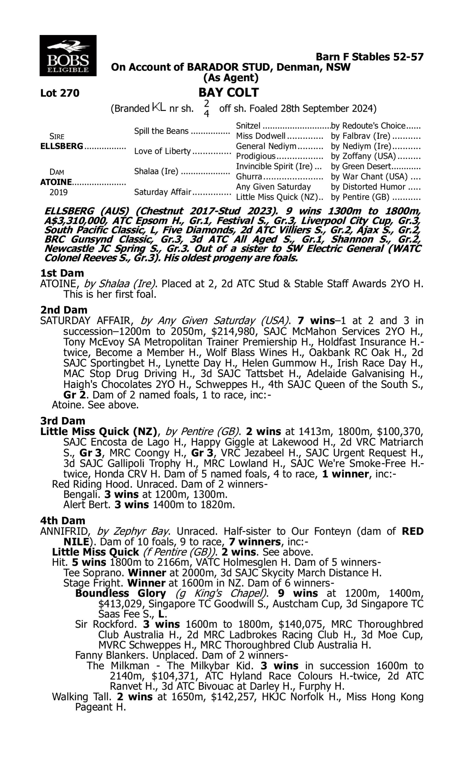 Pedigree for Lot 270 Ellsberg - Atoine