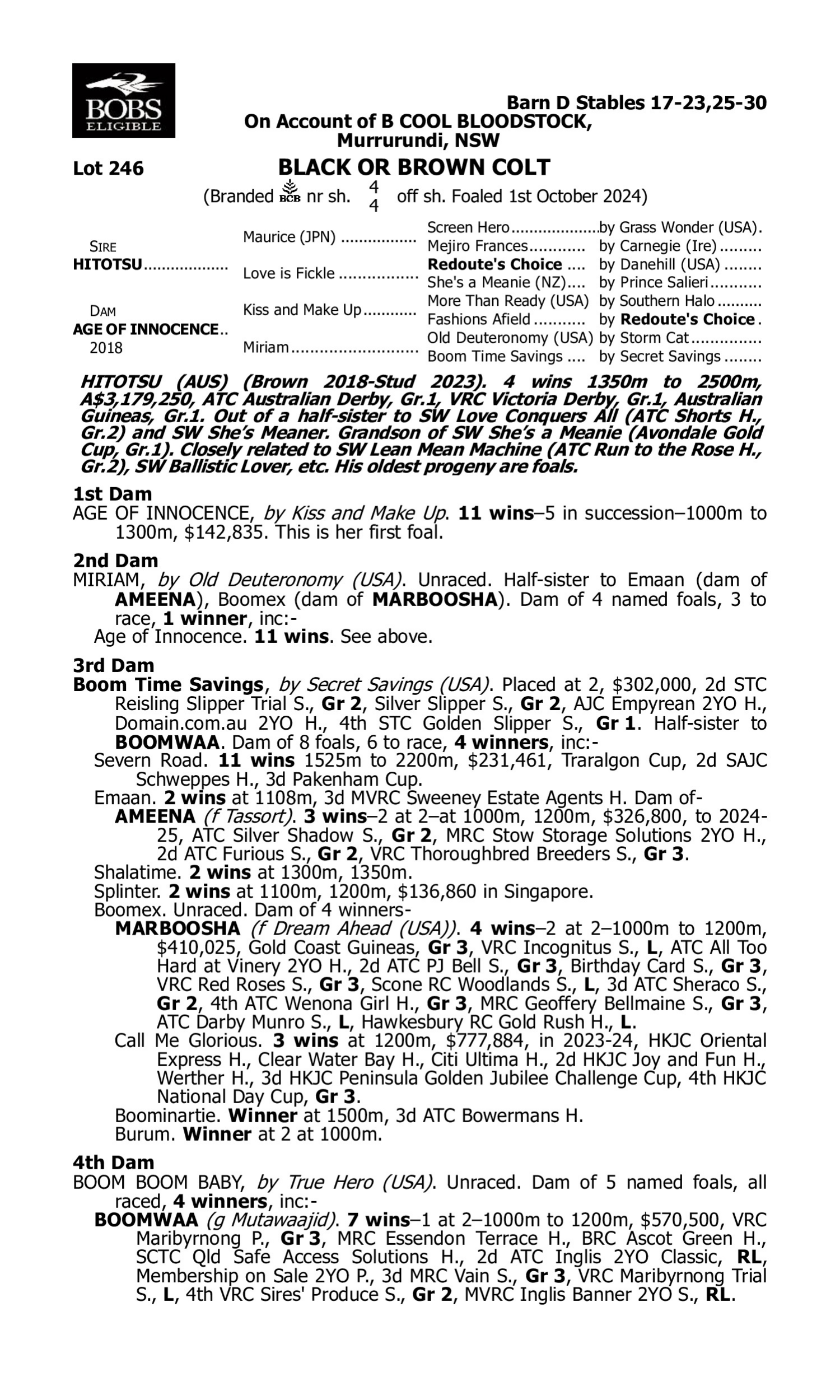 Pedigree for Lot 246 Hitotsu - Age of Innocence