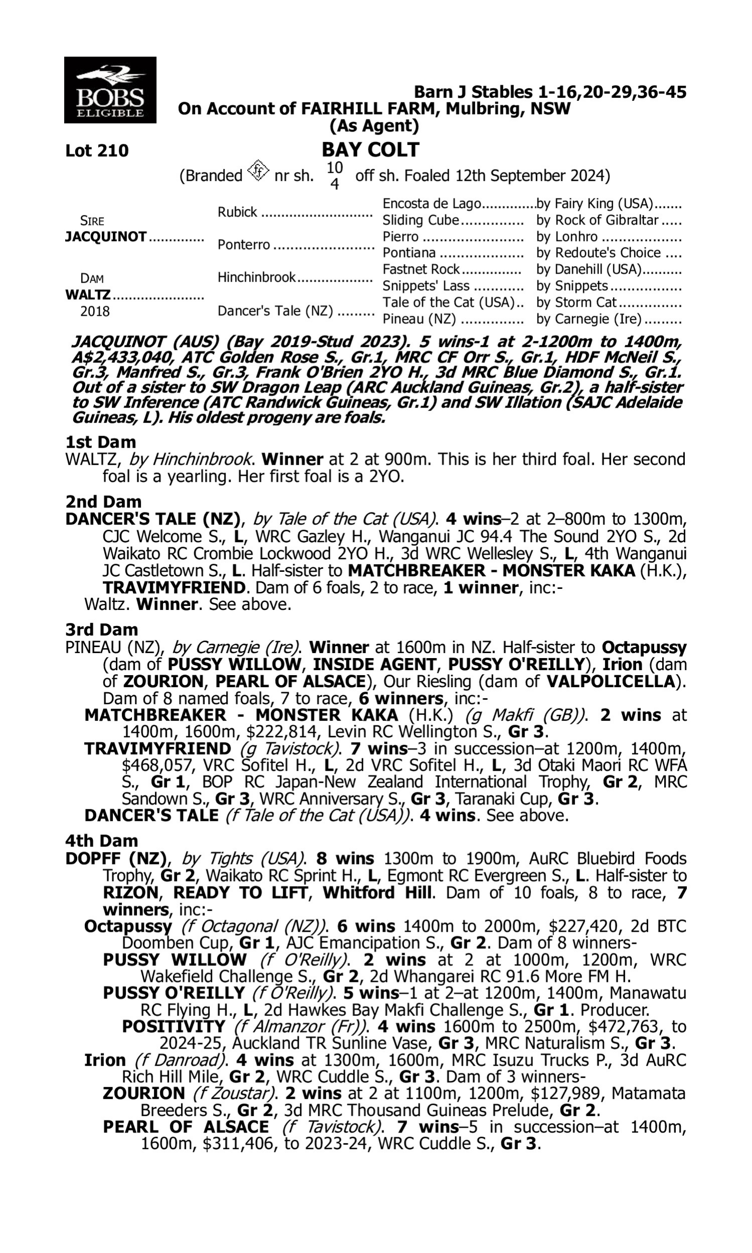 Pedigree for Lot 210 Jacquinot - Waltz