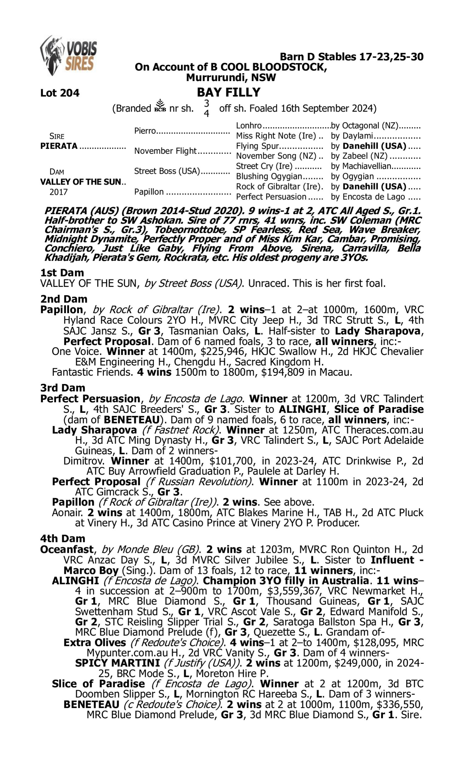 Pedigree for Lot 204 Pierata - Valley of the Sun
