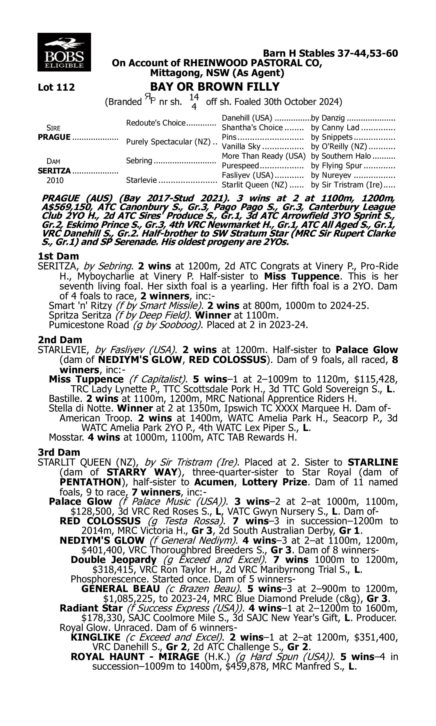 Pedigree for Lot 112 Prague - Seritza