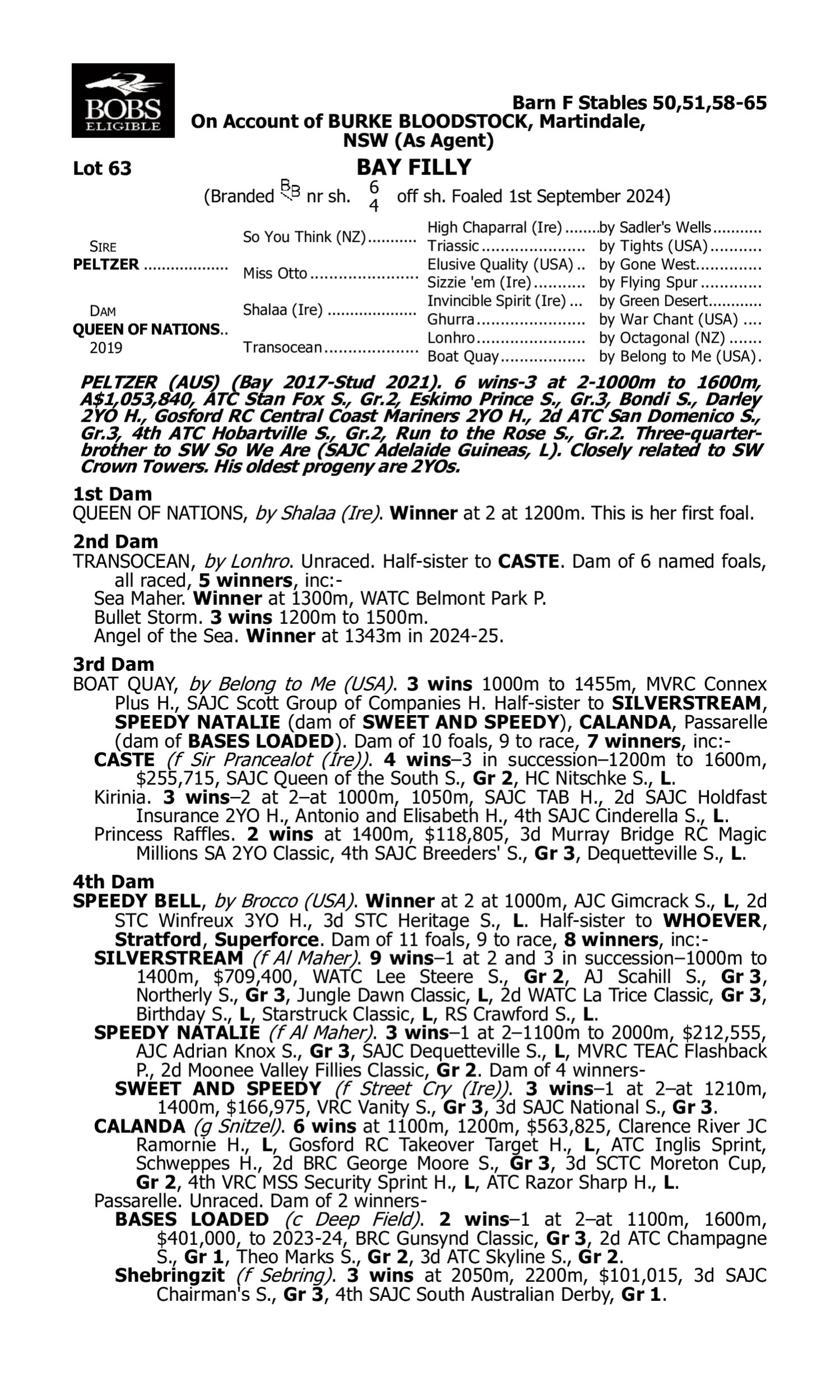 Pedigree for Lot 63 Peltzer - Queen of Nations