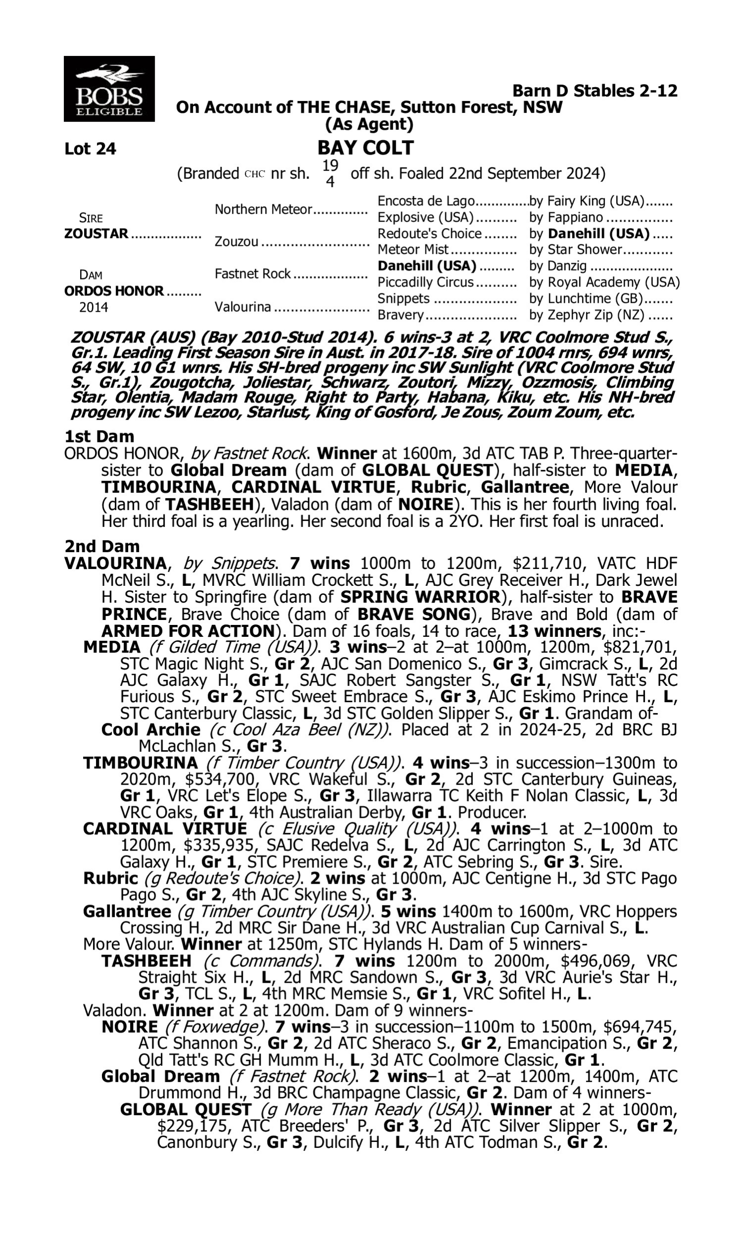 Pedigree for Lot 24 Zoustar - Ordos Honor