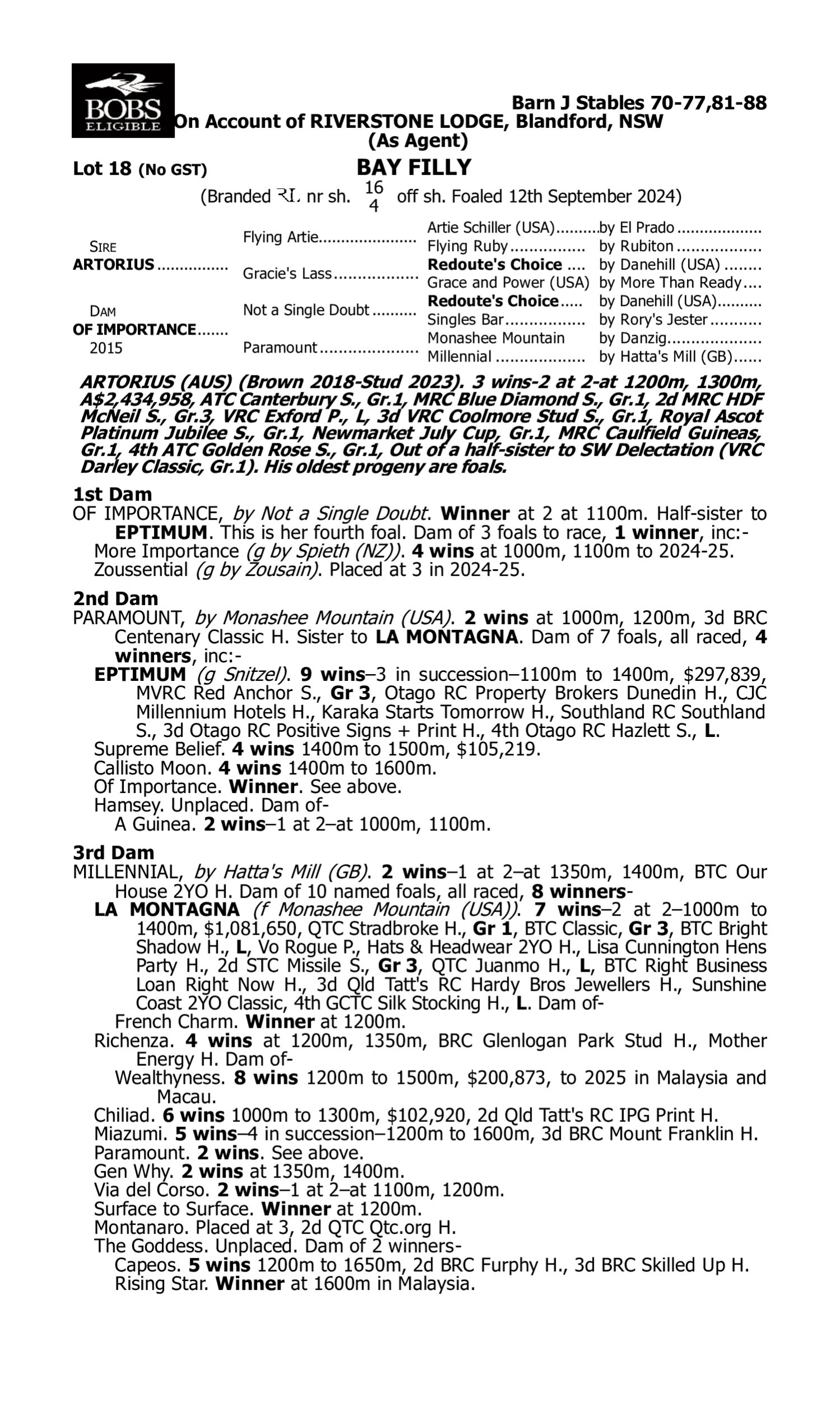 Pedigree for Lot 18 Artorius - Of Importance