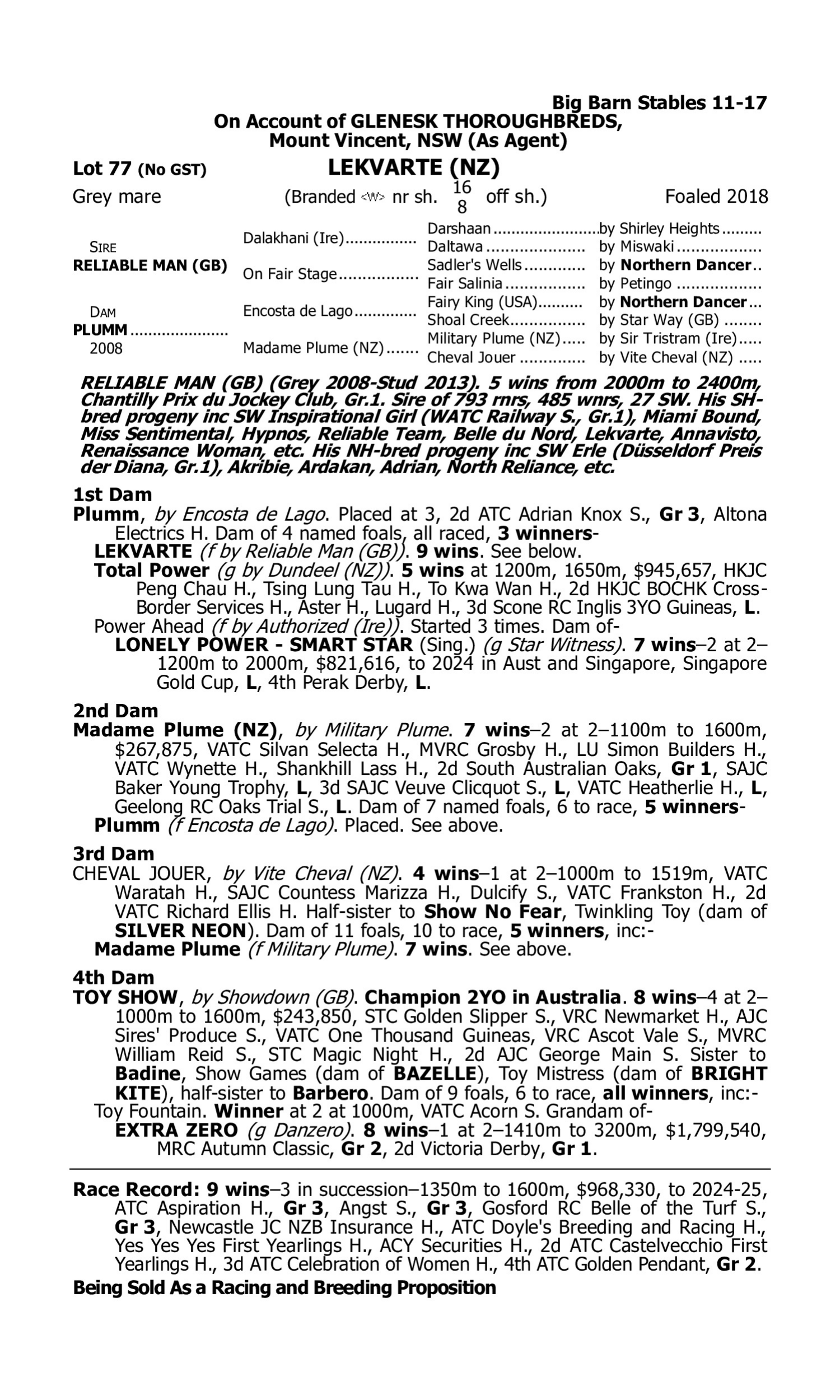 Pedigree for Lot 77 Reliable Man (GB) - Plumm