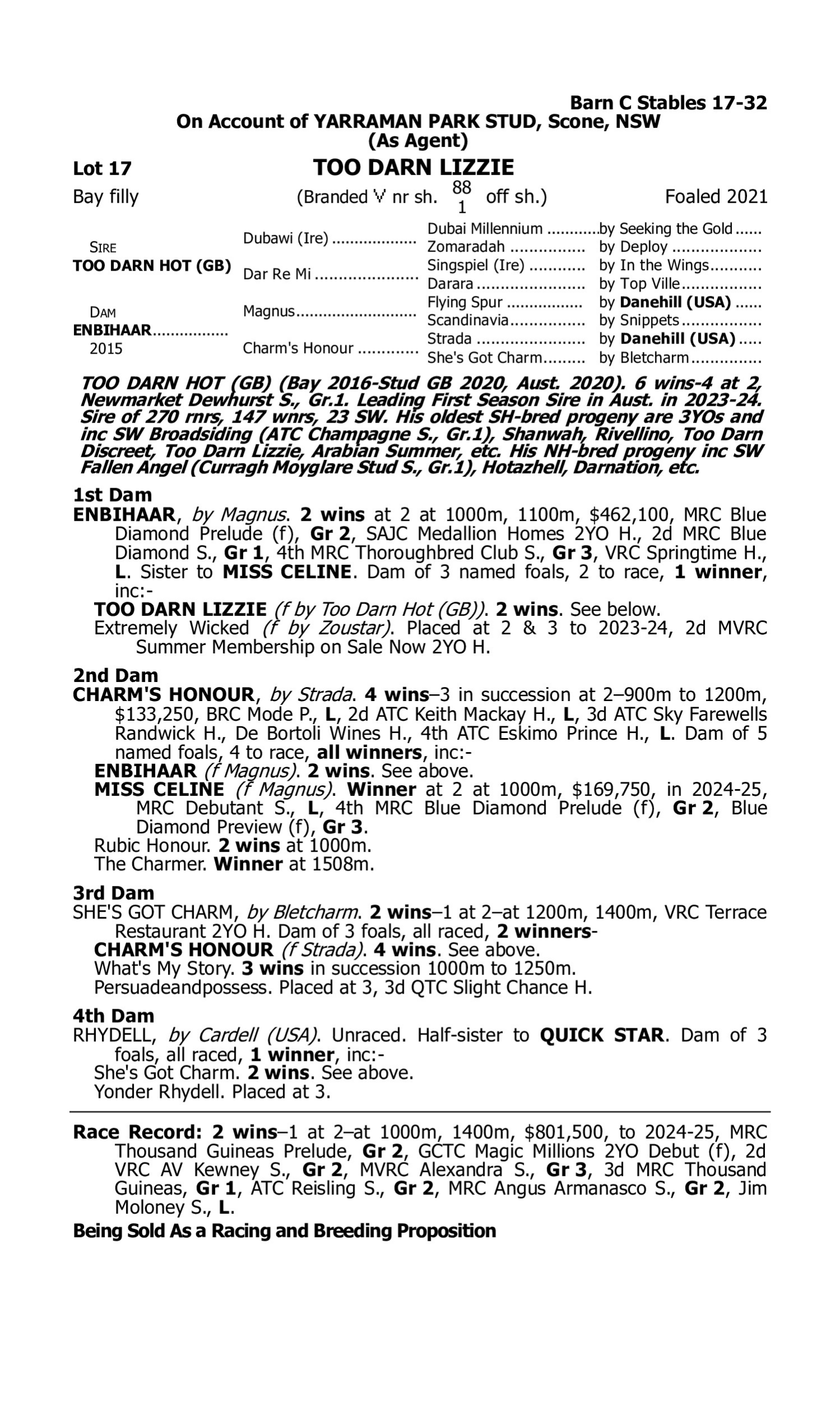 Pedigree for Lot 17 Too Darn Hot (GB) - Enbihaar
