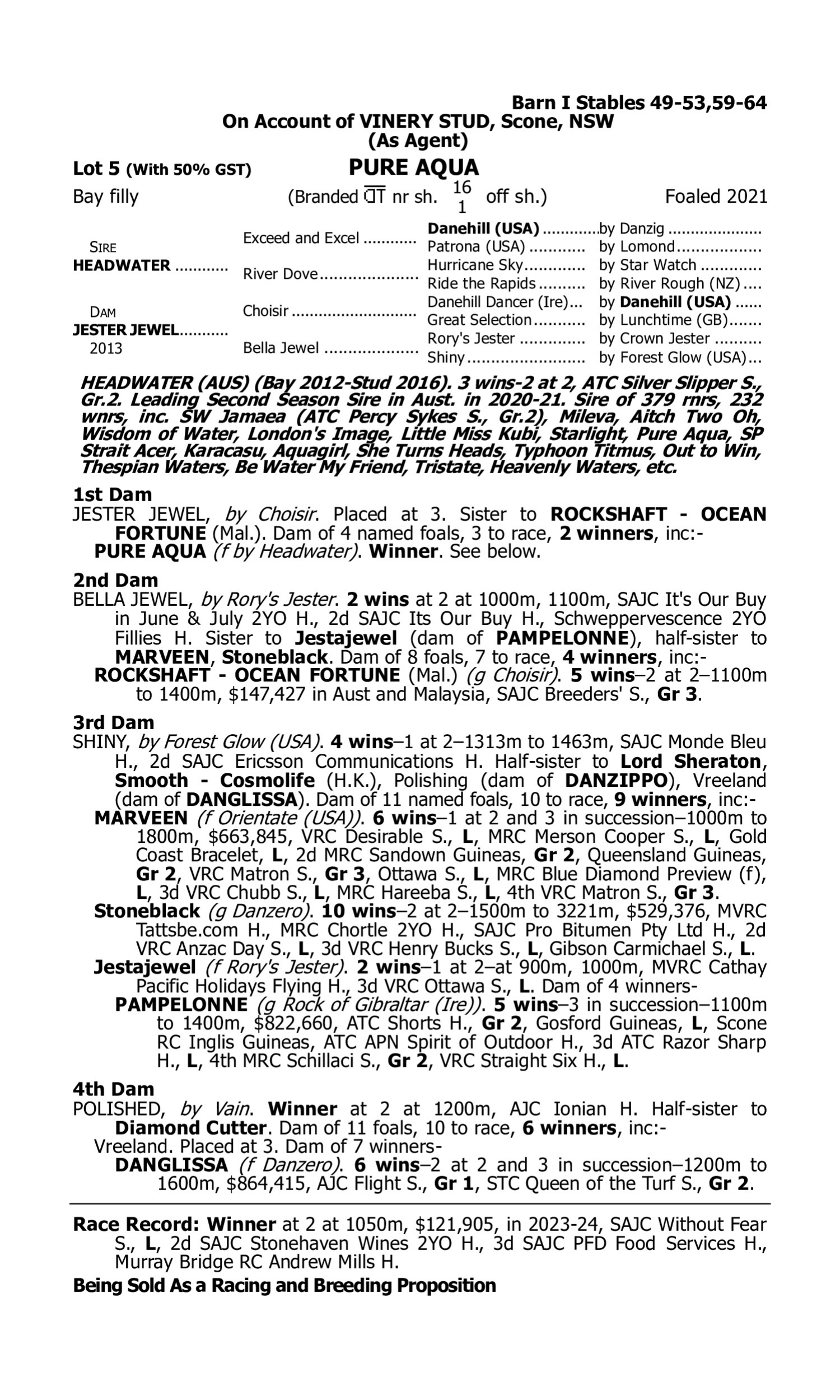 Pedigree for Lot 5 Headwater - Jester Jewel