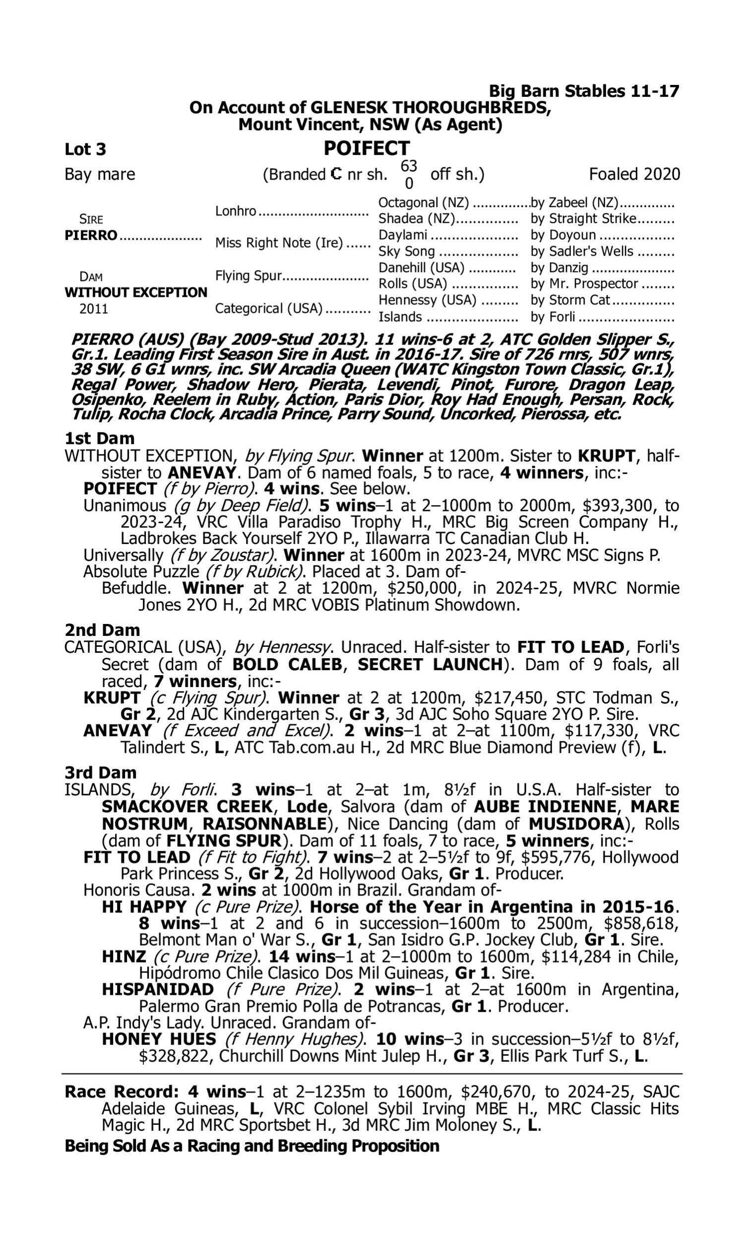 Pedigree for Lot 3 Pierro - Without Exception