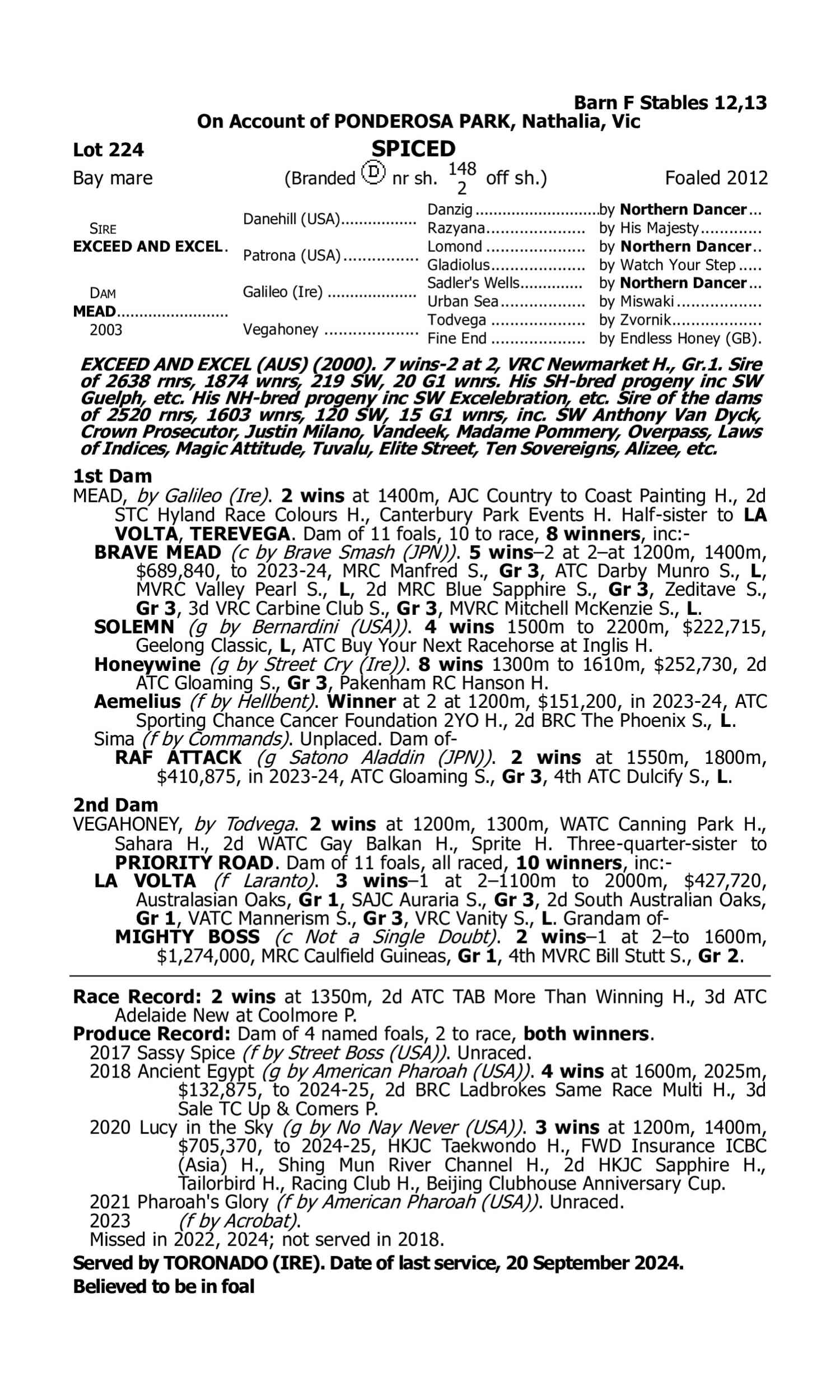 Pedigree for Lot 224 Exceed and Excel - Mead