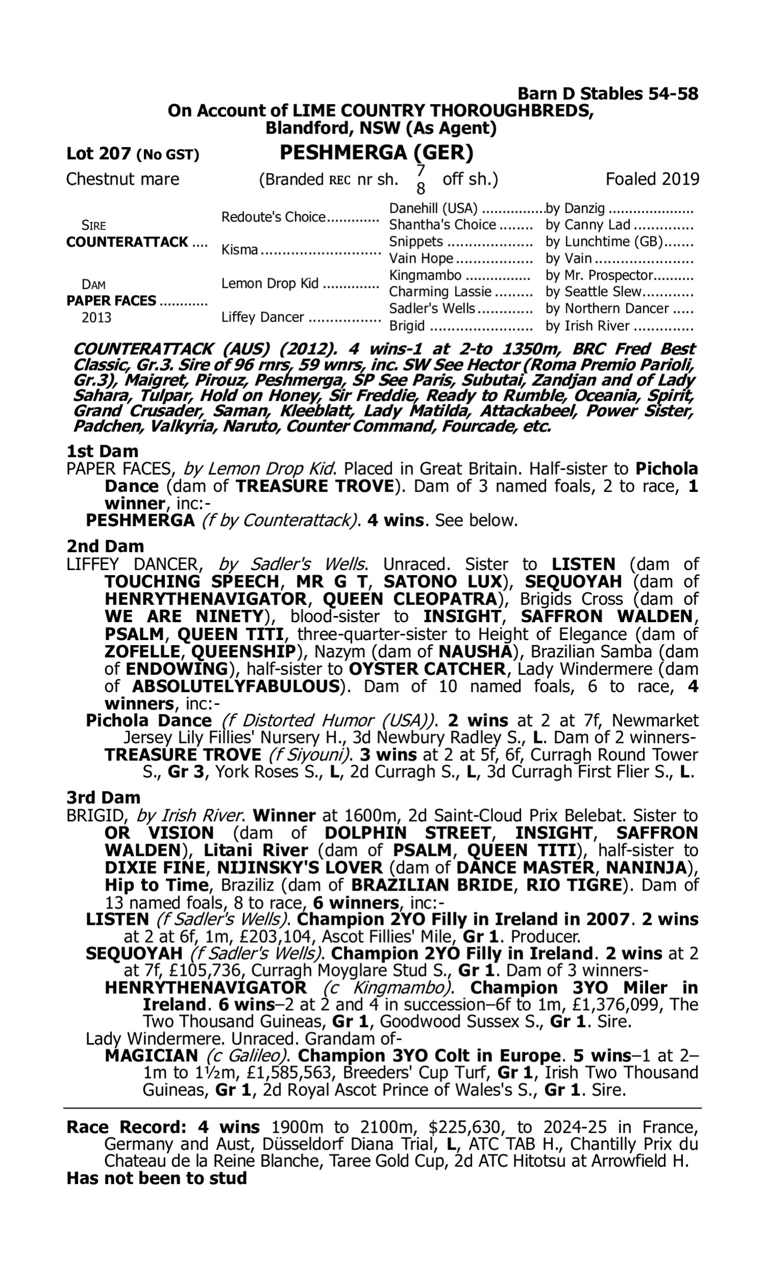 Pedigree for Lot 207 Counterattack - Paper Faces (USA)