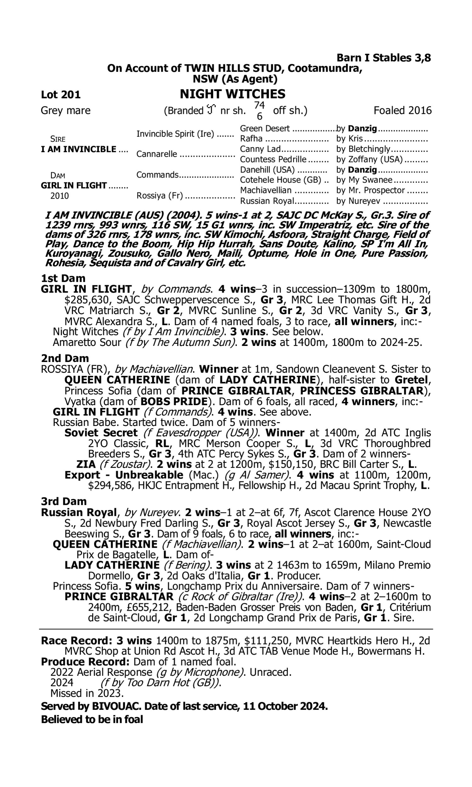 Pedigree for Lot 201 I Am Invincible - Girl in Flight