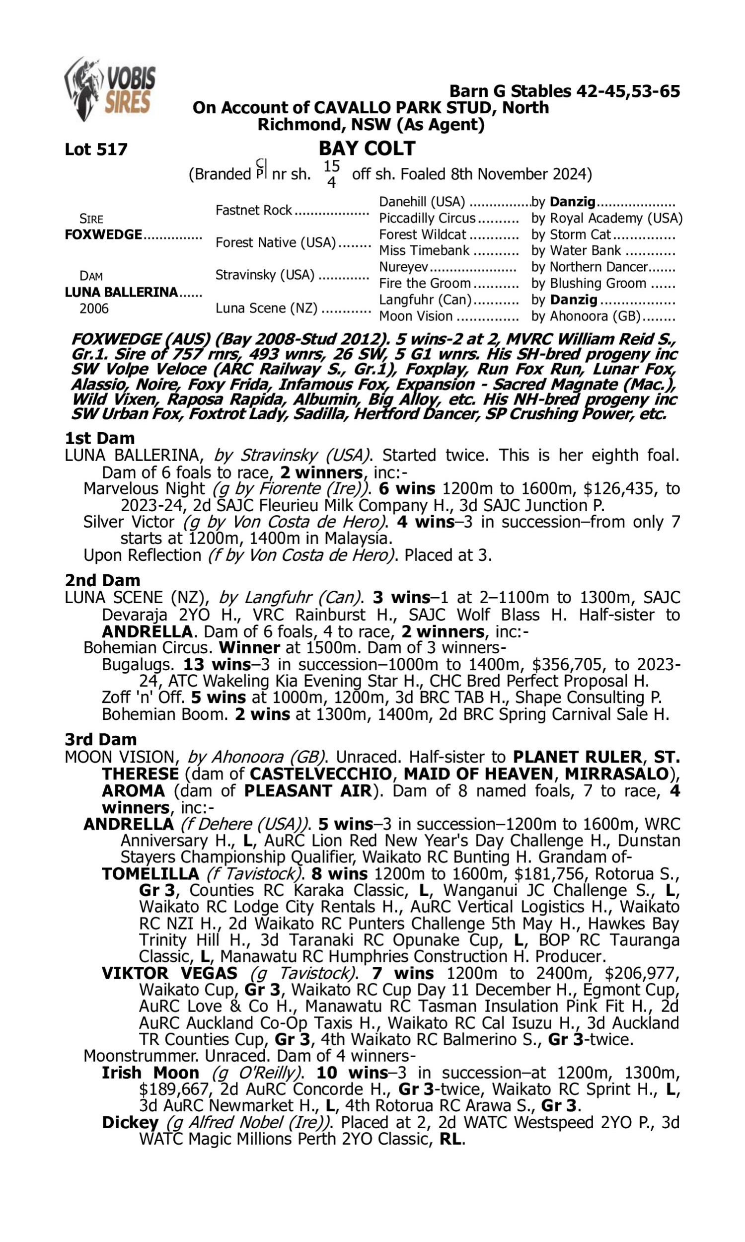 Pedigree for Lot 517 Foxwedge - Luna Ballerina