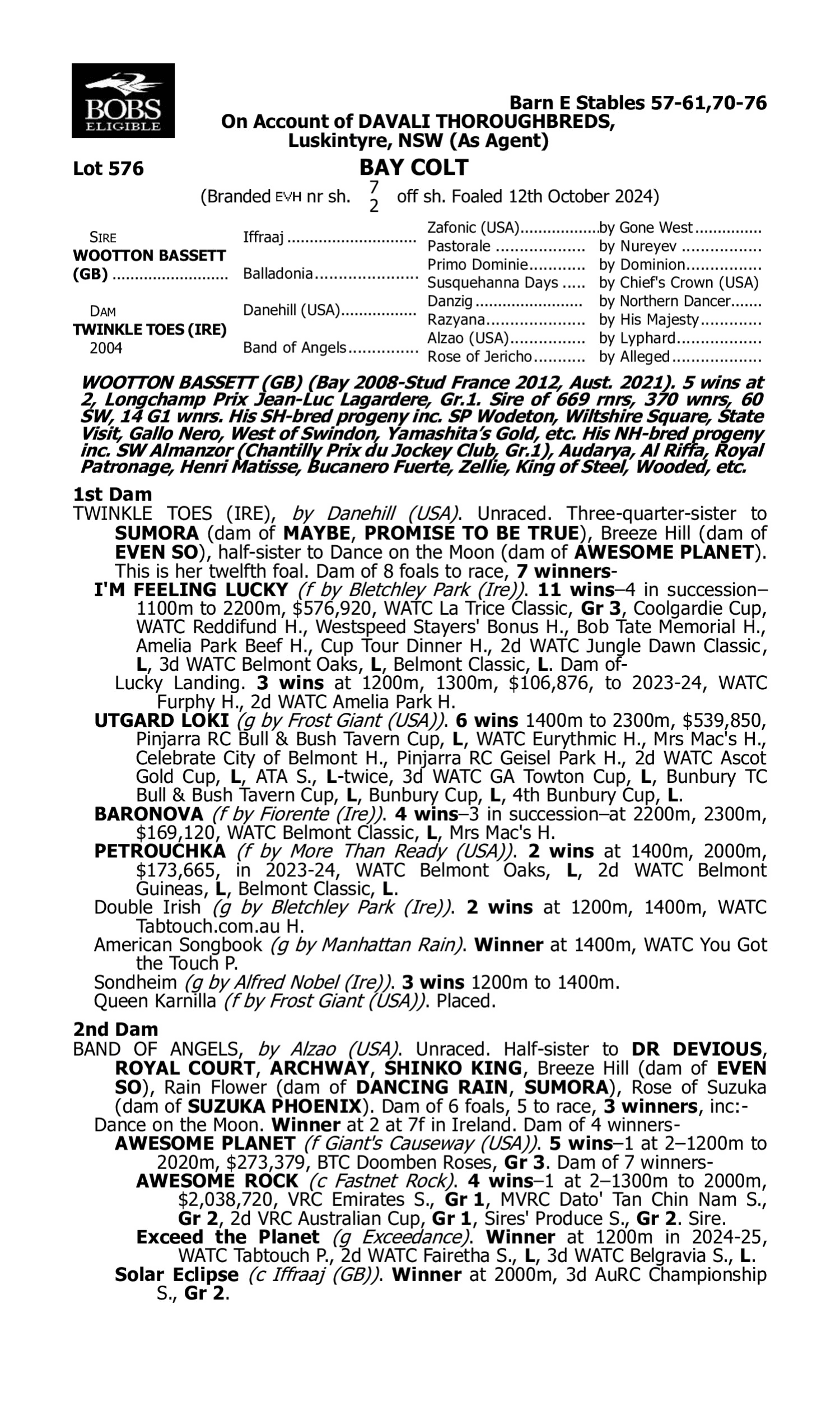 Pedigree for Lot 576 Wootton Bassett (GB) - Twinkle Toes (IRE)