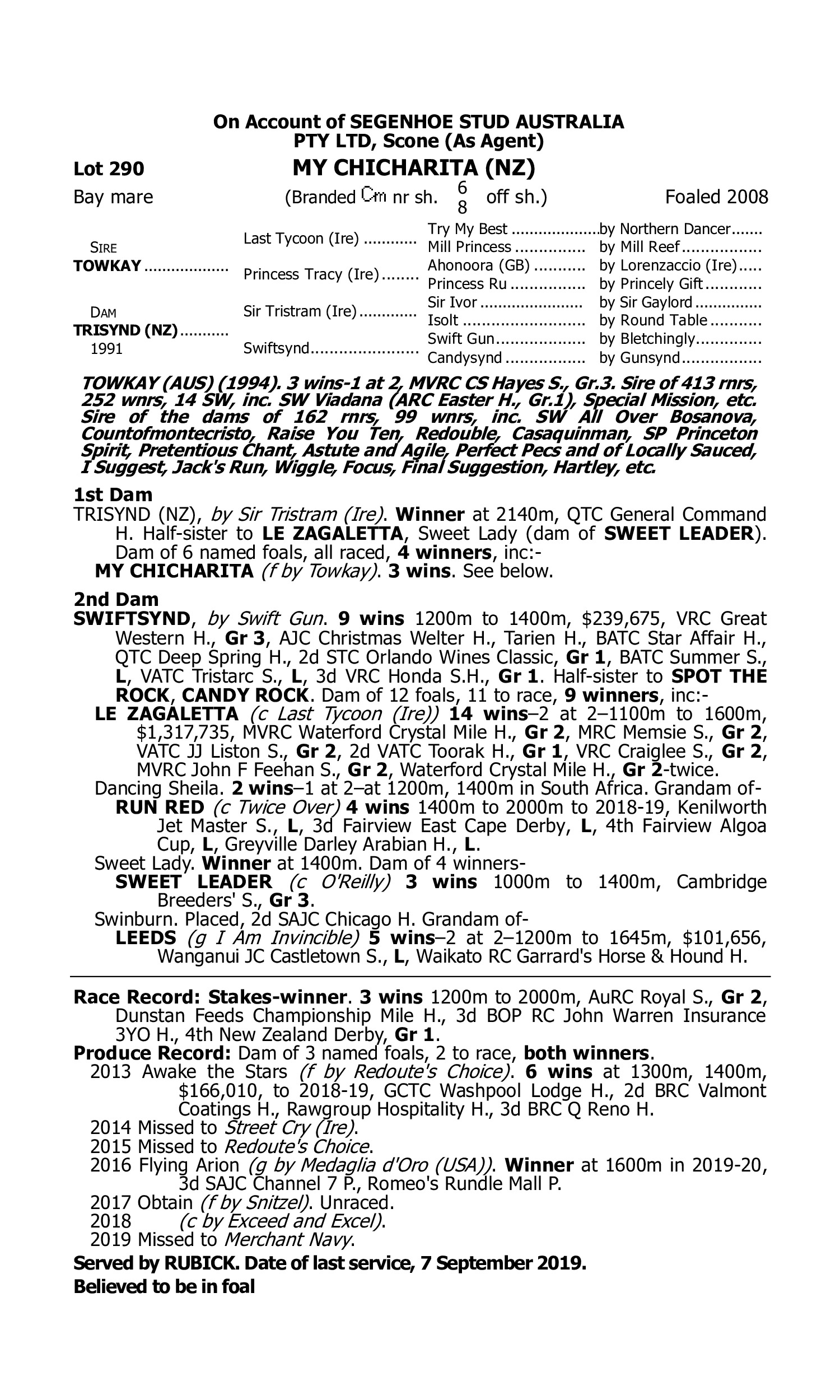 Pedigree for Lot 290 Towkay - Trisynd (NZ)