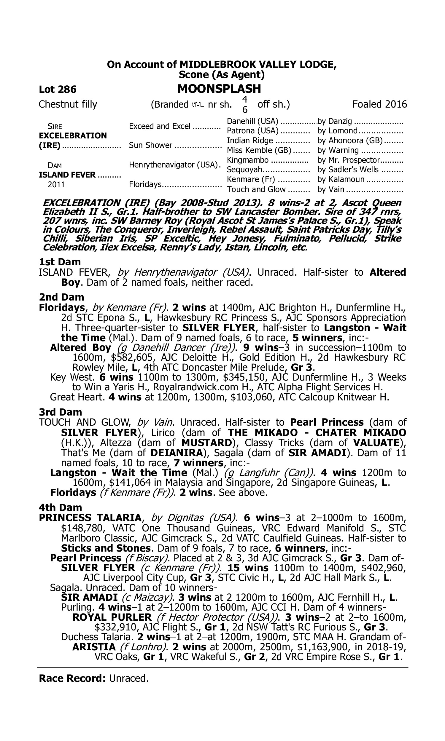 Pedigree for Lot 286 Excelebration (IRE) - Island Fever