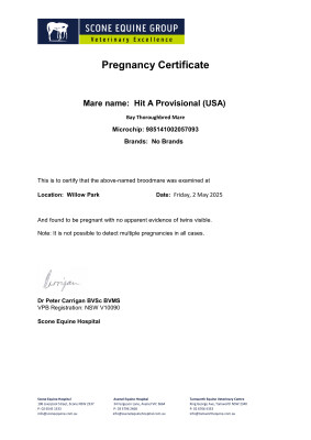 Pregnancy Certificate for Lot 282