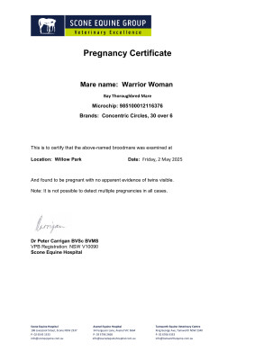 Pregnancy Certificate for Lot 235