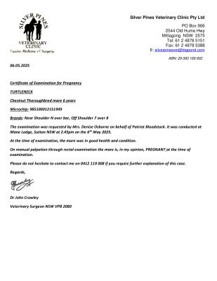 Pregnancy Certificate for Lot 230