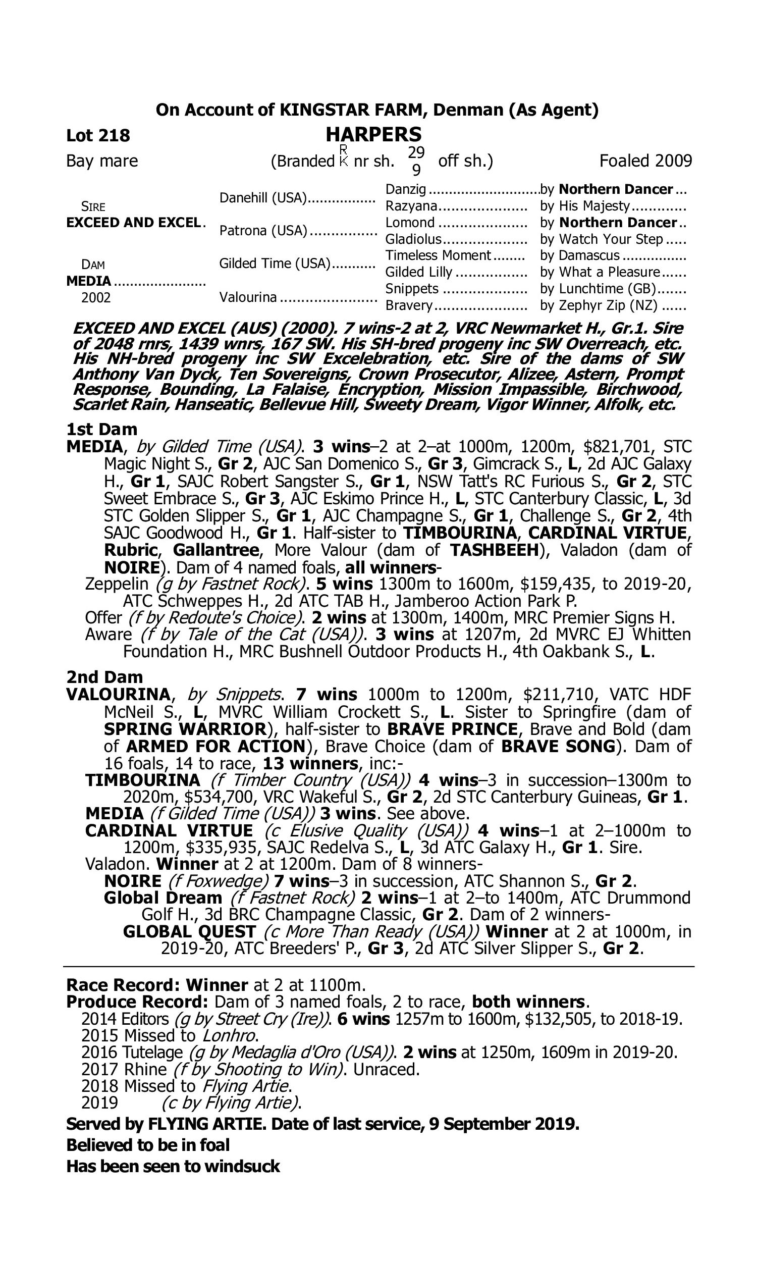 Pedigree for Lot 218 Exceed and Excel - Media