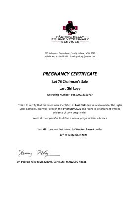 Pregnancy Certificate for Lot 76
