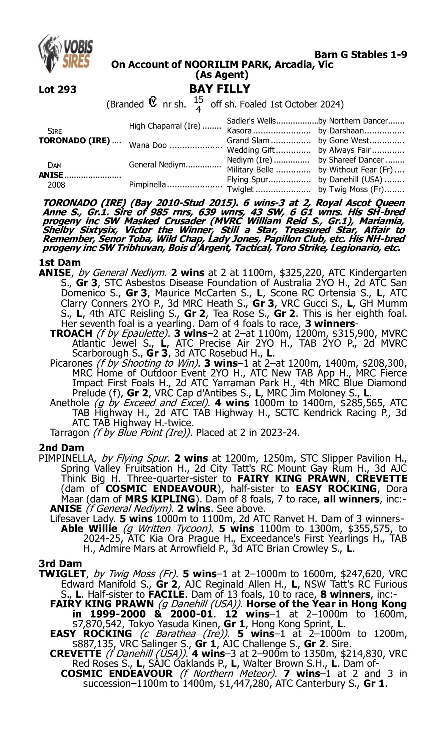 Pedigree for Lot 293 Toronado (IRE) - Anise