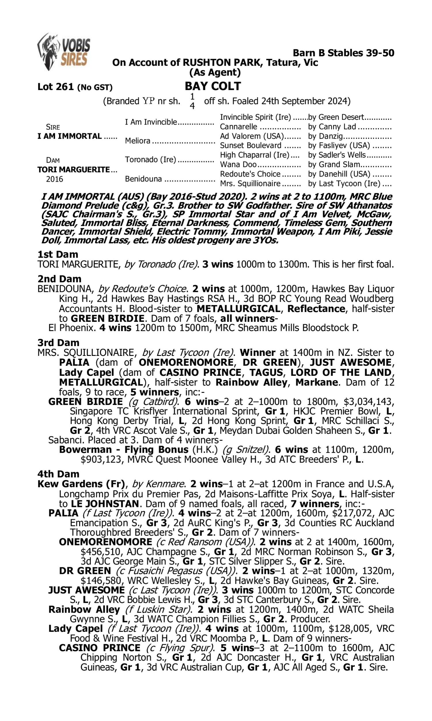 Pedigree for Lot 261 I Am Immortal - Tori Marguerite