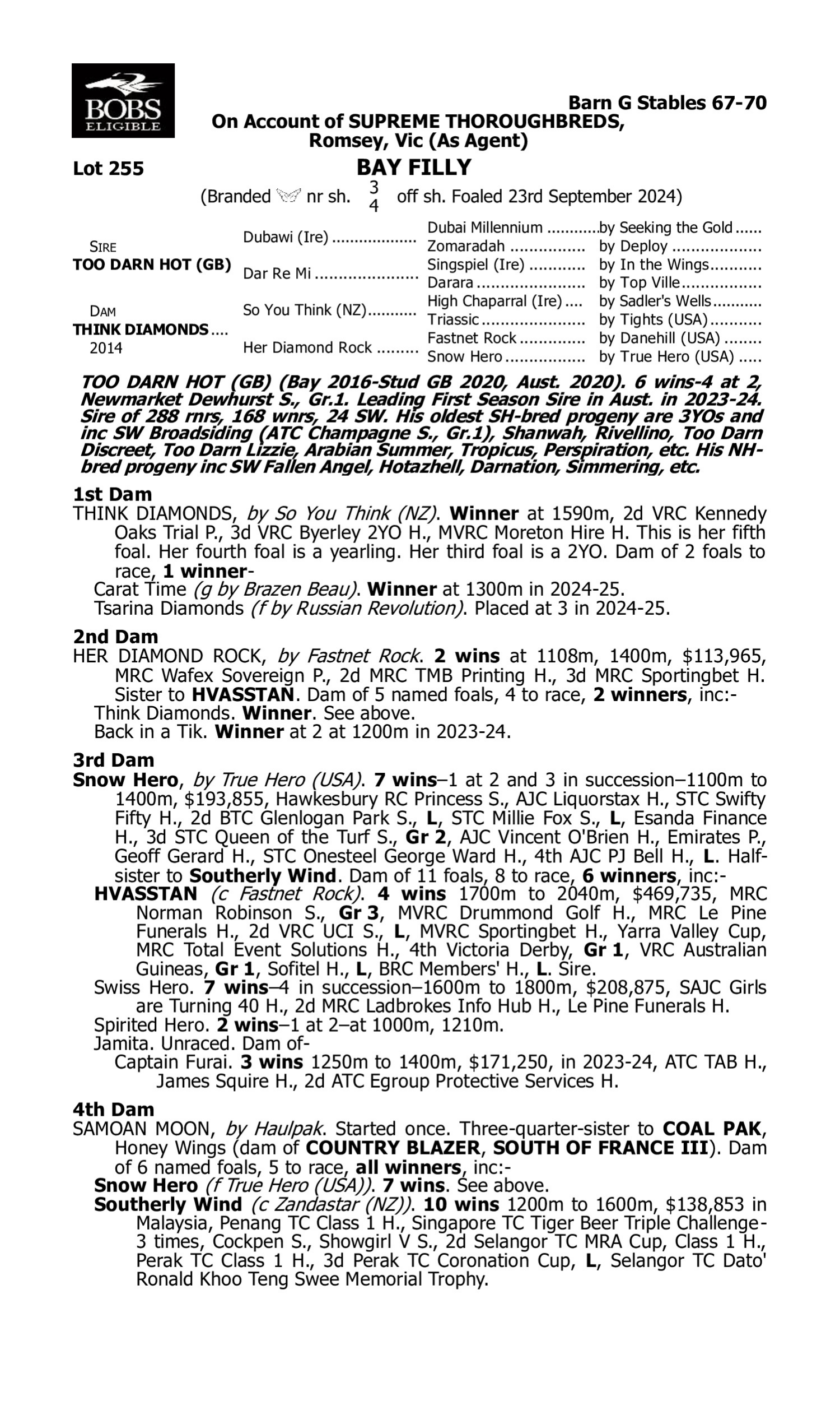 Pedigree for Lot 255 Too Darn Hot (GB) - Think Diamonds